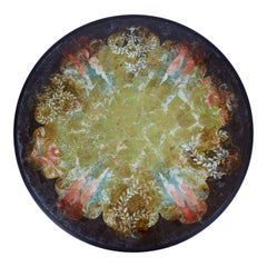 Scandinavian Verre Églomisé Round Floral Painted Coffee Table, circa 1940