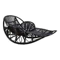 1920s Art Deco Black Lacquer Stick Wicker Rocking Daybed, Restored