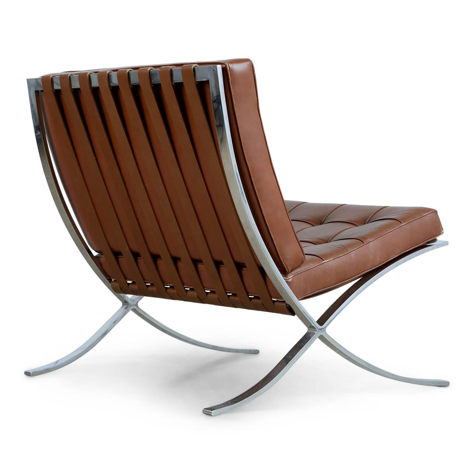 Triple Signed Pair of Barcelona Chairs by Mies Van Der Rohe for Knoll Int, 1978 In Excellent Condition In Los Angeles, CA