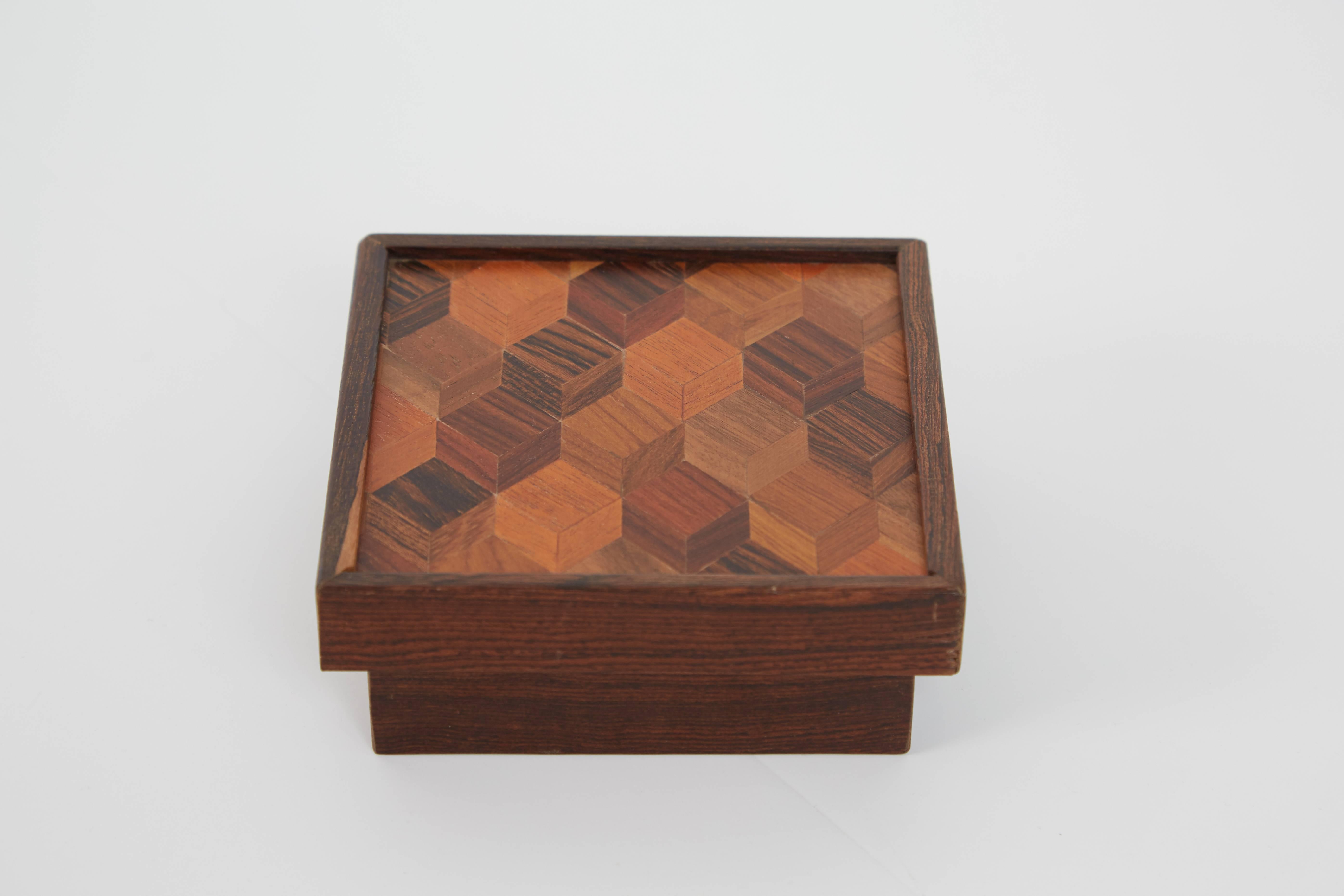Mexican Don Shoemaker Rosewood, Exotic Woods Inlaid Box for Señal, circa 1970