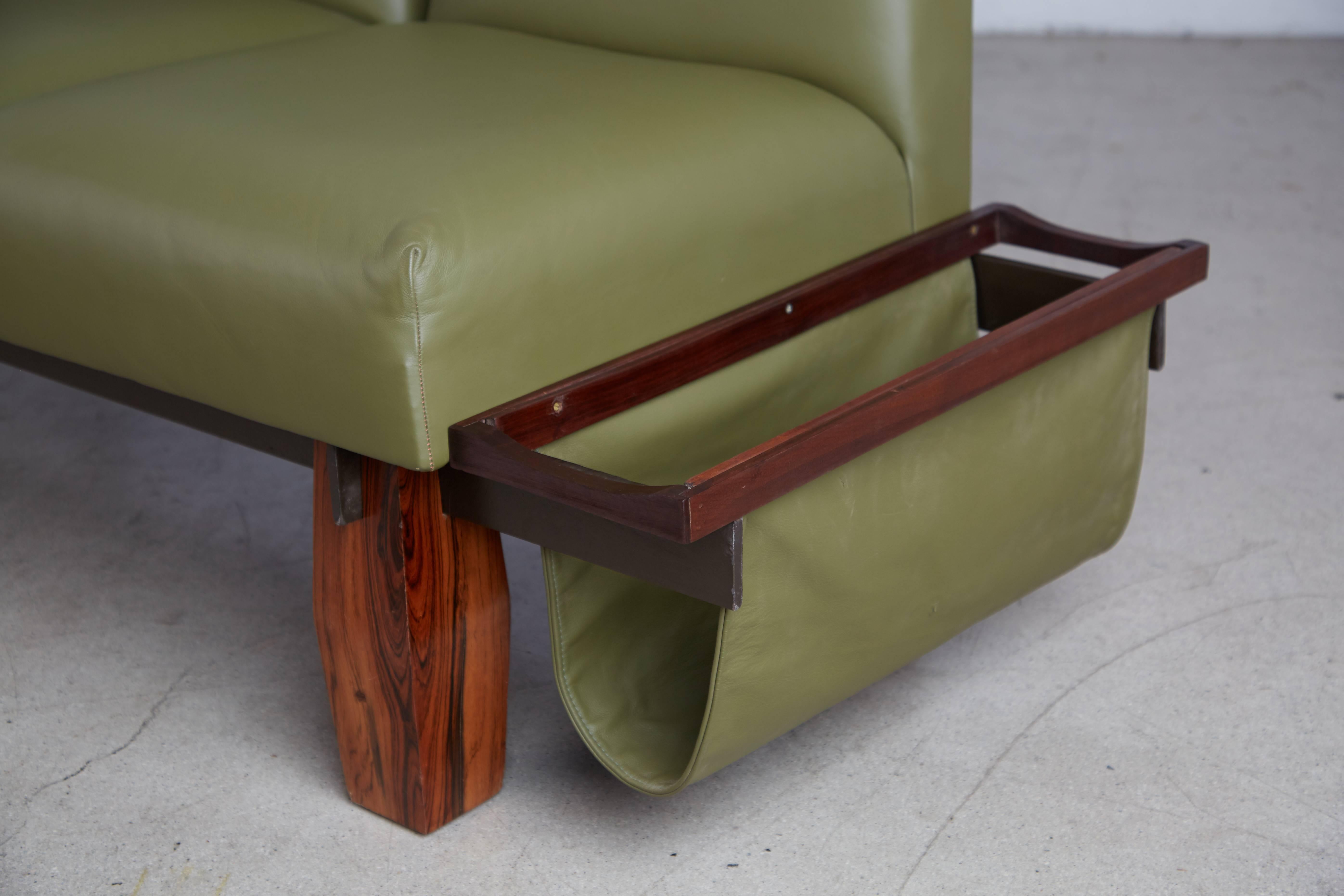 Late 20th Century Jorge Zalszupin for L'atelier Brazilian Rosewood and Leather Sofa w Side Table