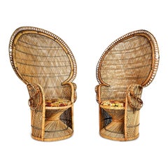 Vintage Iconic ''Emmanuelle'' Sylvia Kristel Wicker Rattan Peacock Chairs, circa 1970