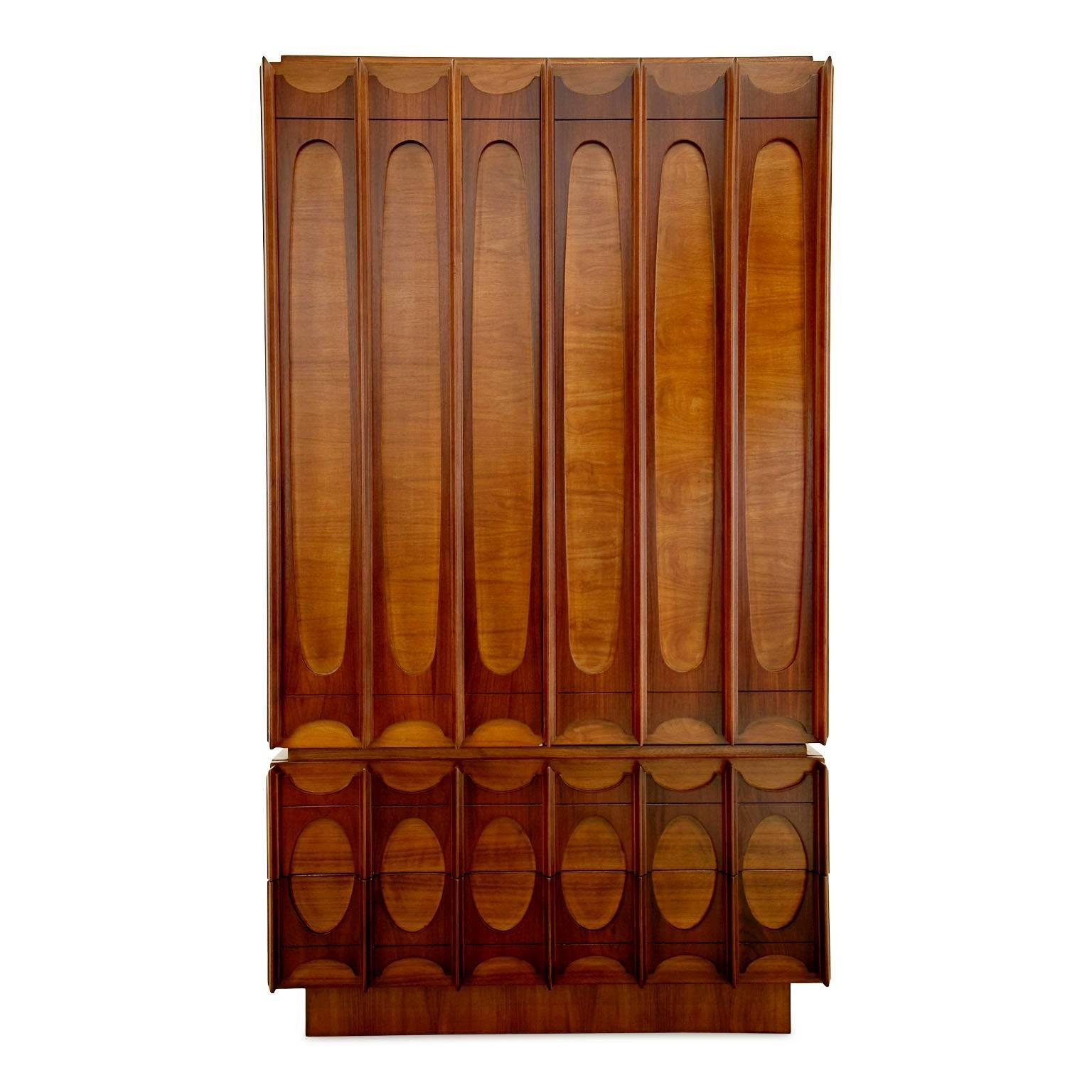 Restored Mid-Century Modern Brutalist Highboy Dresser, circa 1960