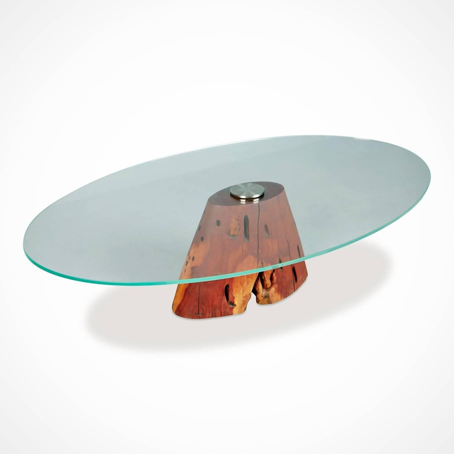 Organic Modern Custom Salvaged Jatoba Wood and Glass Coffee Table by Tunico T, Brazil, Signed For Sale