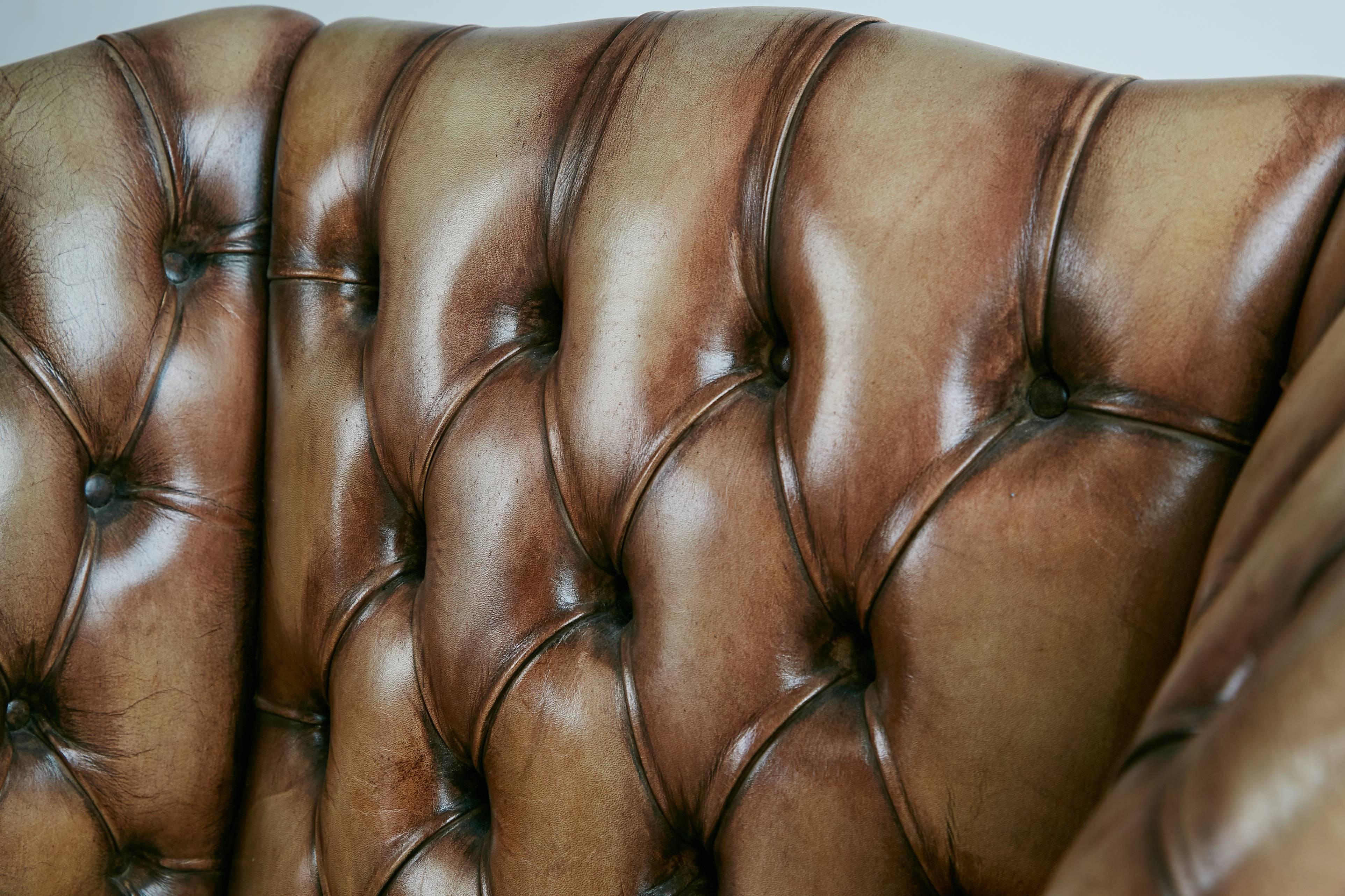 English Tufted Leather Wingback Library Lounge Armchair 5