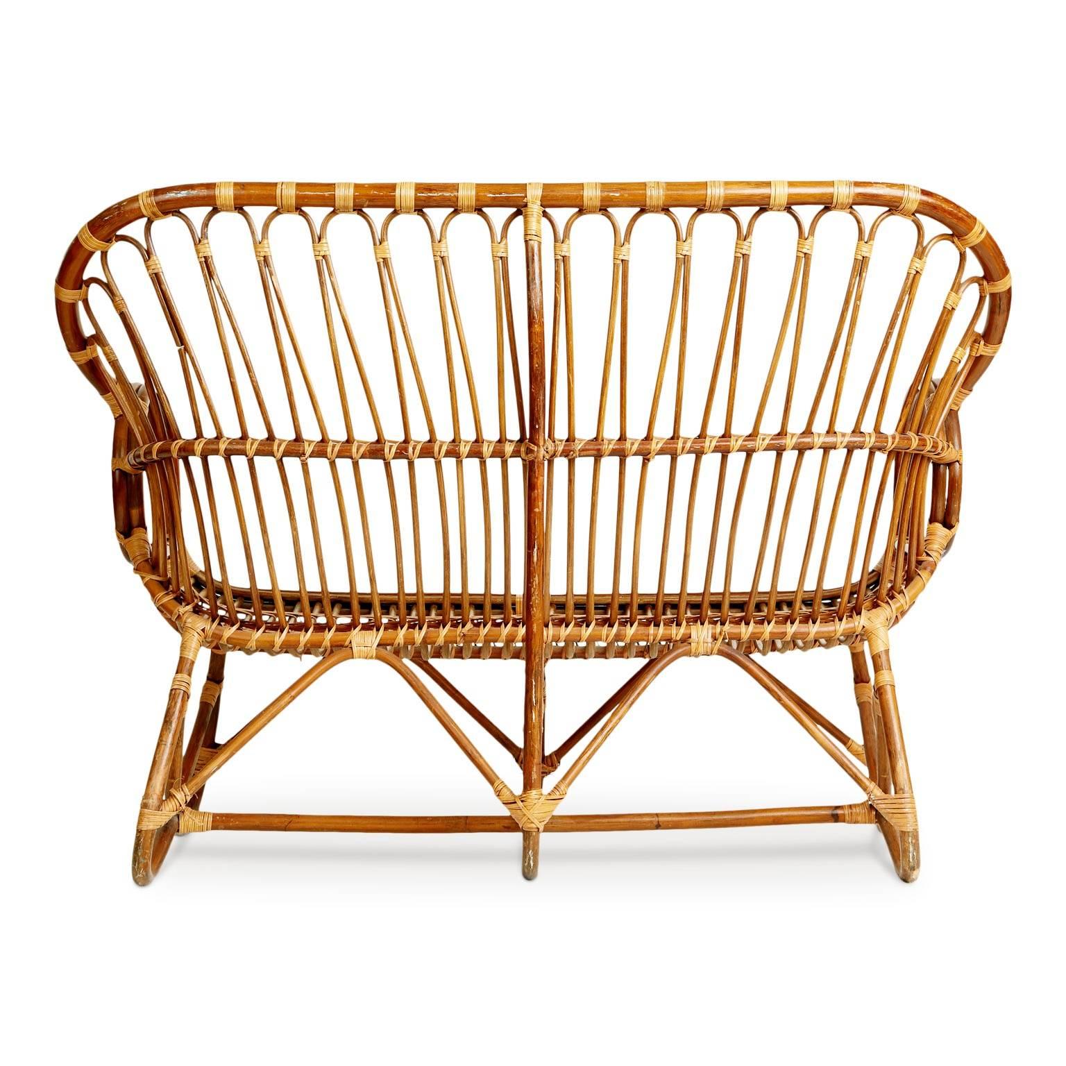 Mid-Century Modern Sculptural Bent Bamboo Settee in the Style of Franco Albini, circa 1960