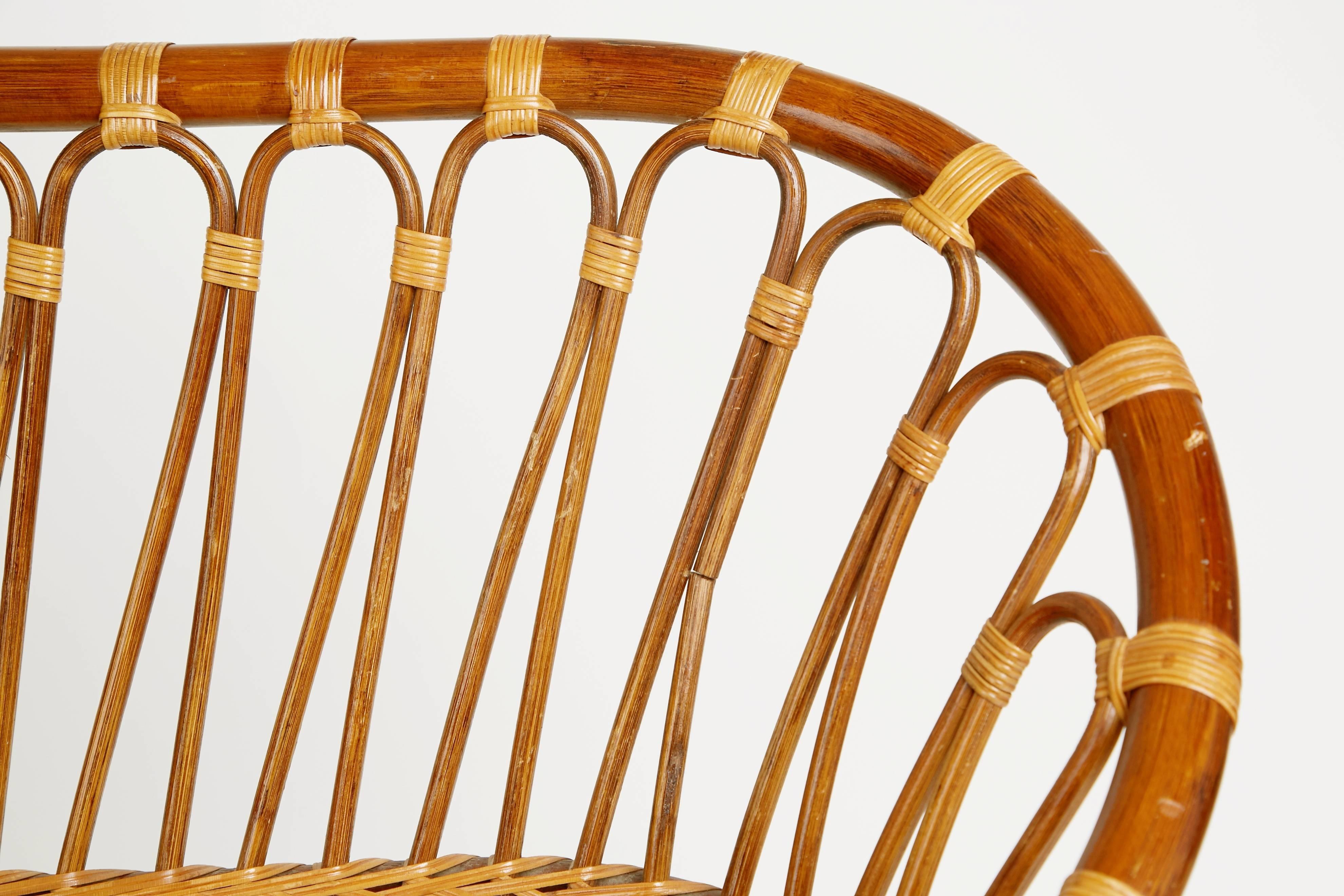 Italian Sculptural Bent Bamboo Settee in the Style of Franco Albini, circa 1960