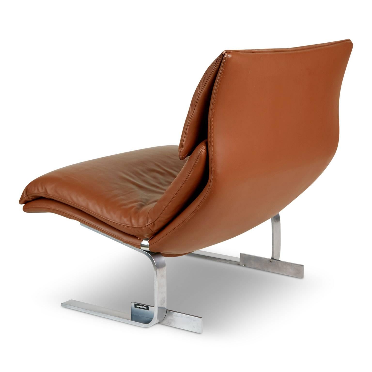 Onda Leather Lounge Chair by Giovanni Offredi for Saporiti Italia, circa 1970 In Excellent Condition In Los Angeles, CA