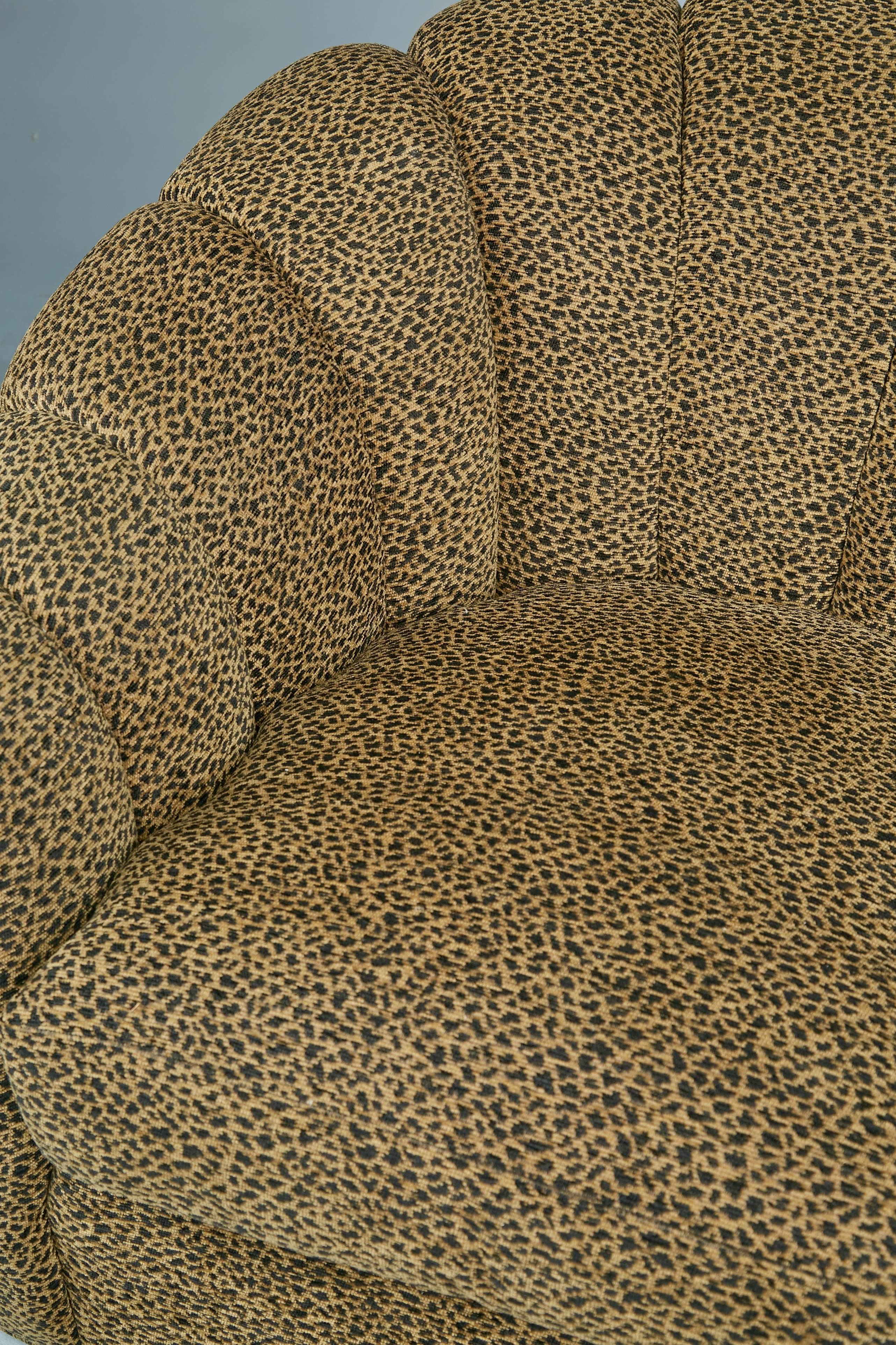 Art Deco Style Leopard Print Swivel Club Chairs with Channel Tufting, Pair 2