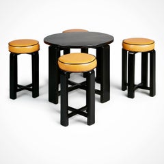 French Art Deco Cocktail Nesting Table and Four Leather Stools, circa 1940