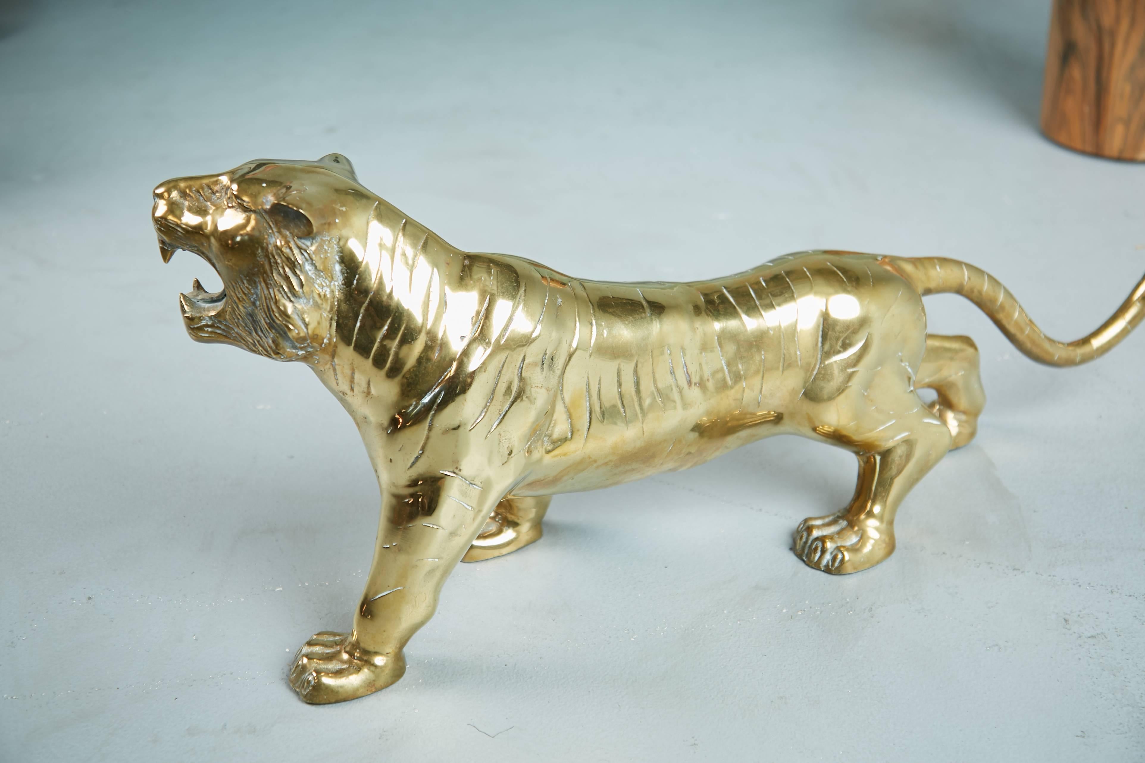 Majestic Brass Tiger Sculpture or Door Stop, circa 1970 1