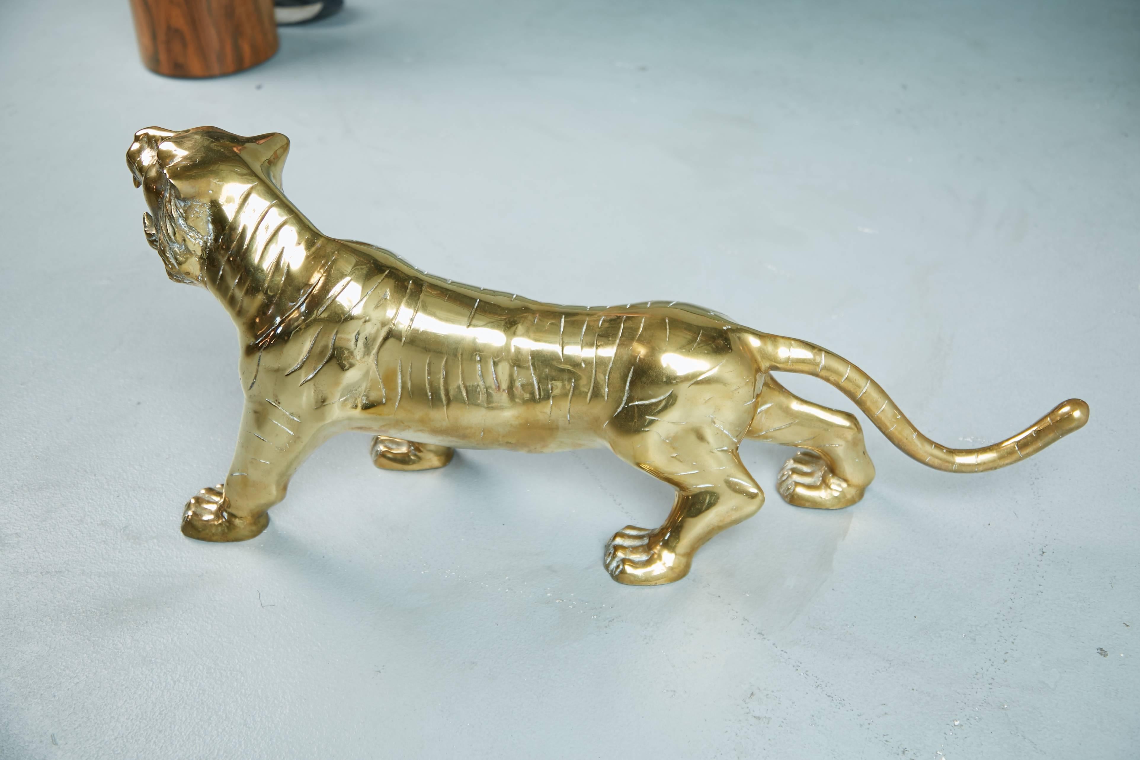 Late 20th Century Majestic Brass Tiger Sculpture or Door Stop, circa 1970
