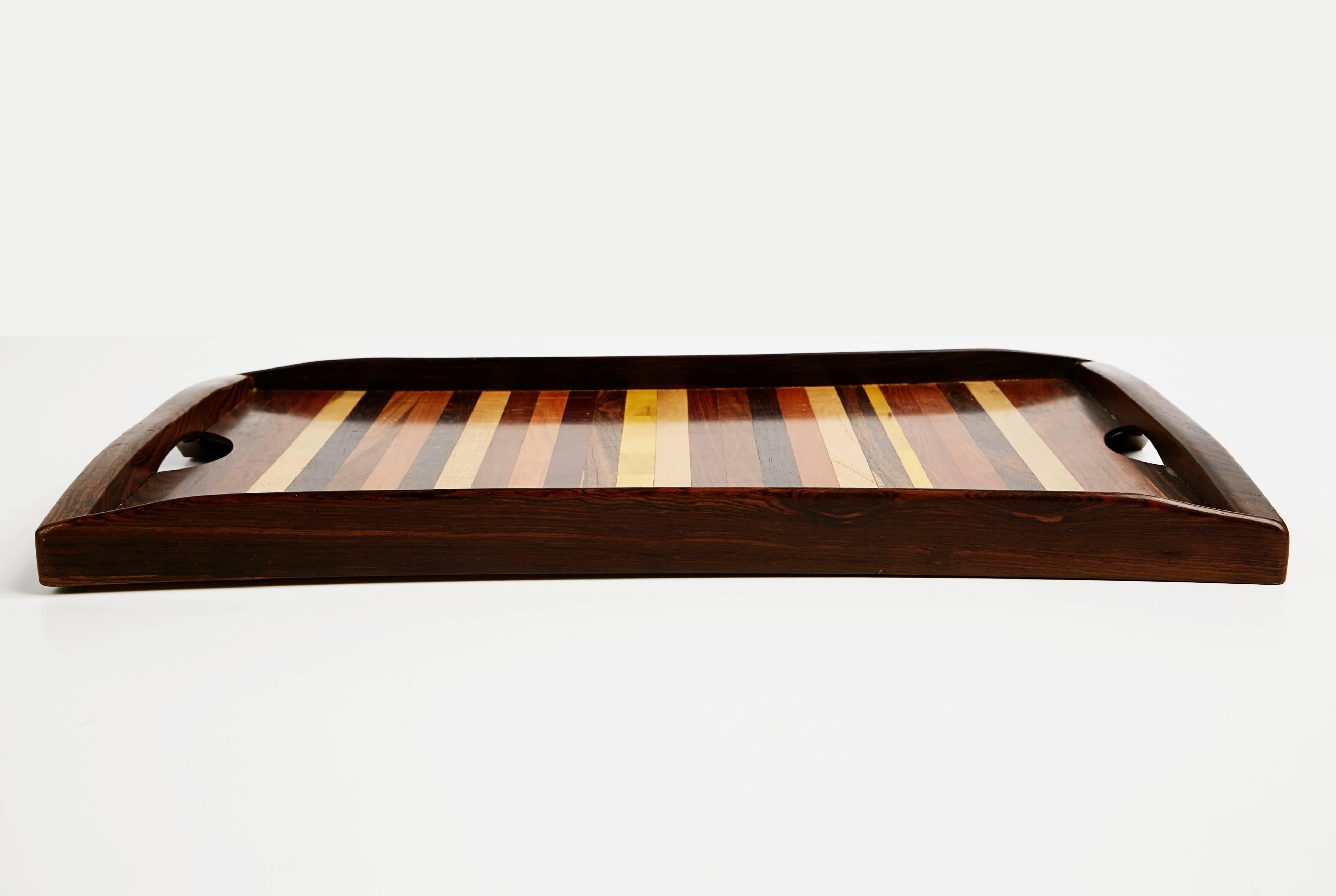 Don Shoemaker Large Exotic Wood Inlaid Tray for Señal, circa 1970 In Excellent Condition In Los Angeles, CA