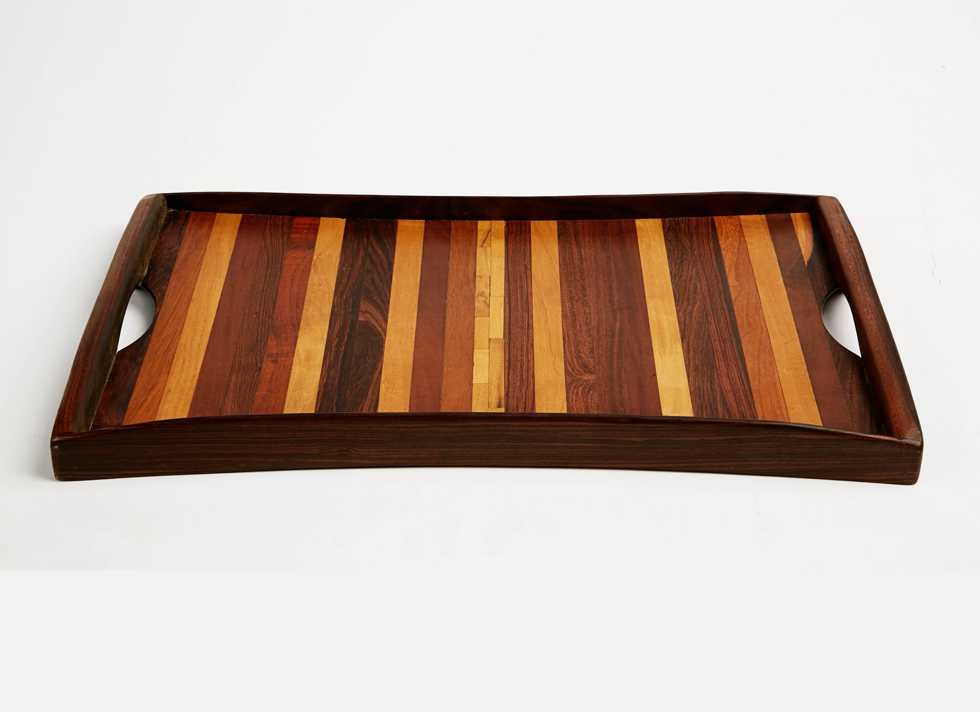 Mid-Century Modern Don Shoemaker Exotic Wood Inlaid Tray for Señal, circa 1970