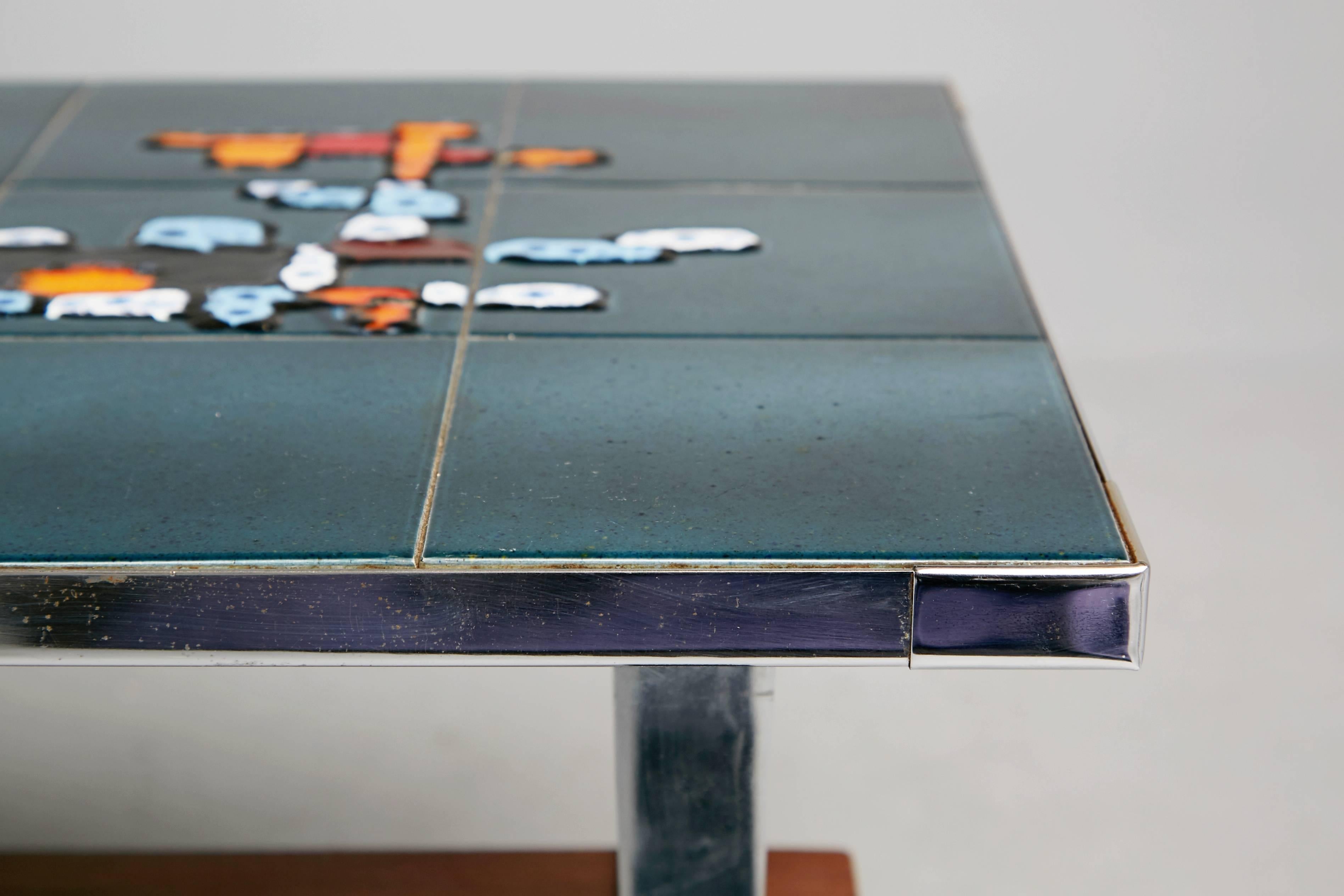 Adri Belgique Ceramic Tile Modern Art Coffee Table, 1960s Belgium, Signed In Good Condition In Los Angeles, CA