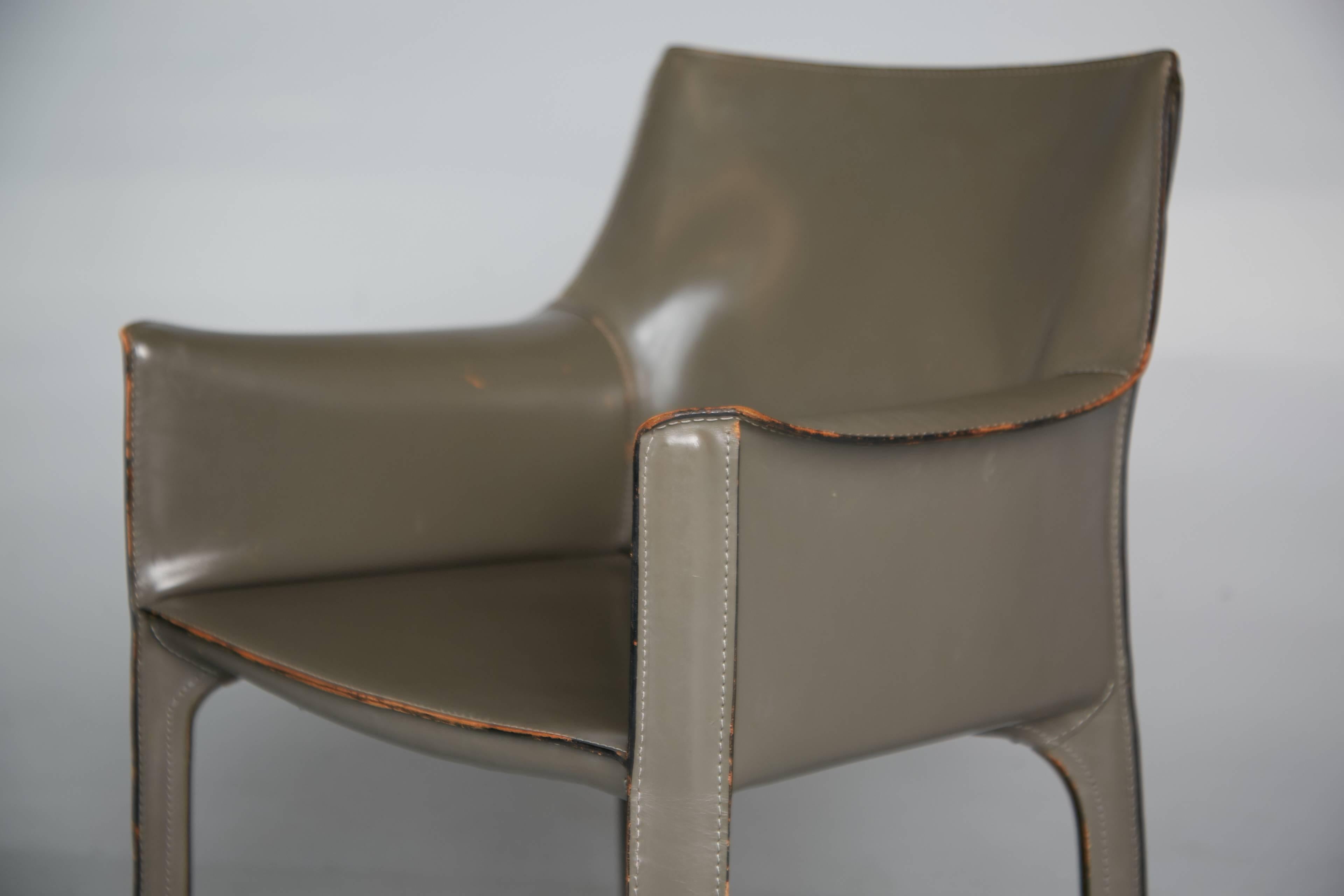 Steel Mario Bellini Pair of Grey Leather Cab Armchairs for Cassina, Italy