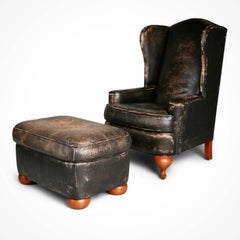 Ralph Lauren Paar absichtlich Distressed Leder Wingback Stühle & Ottoman