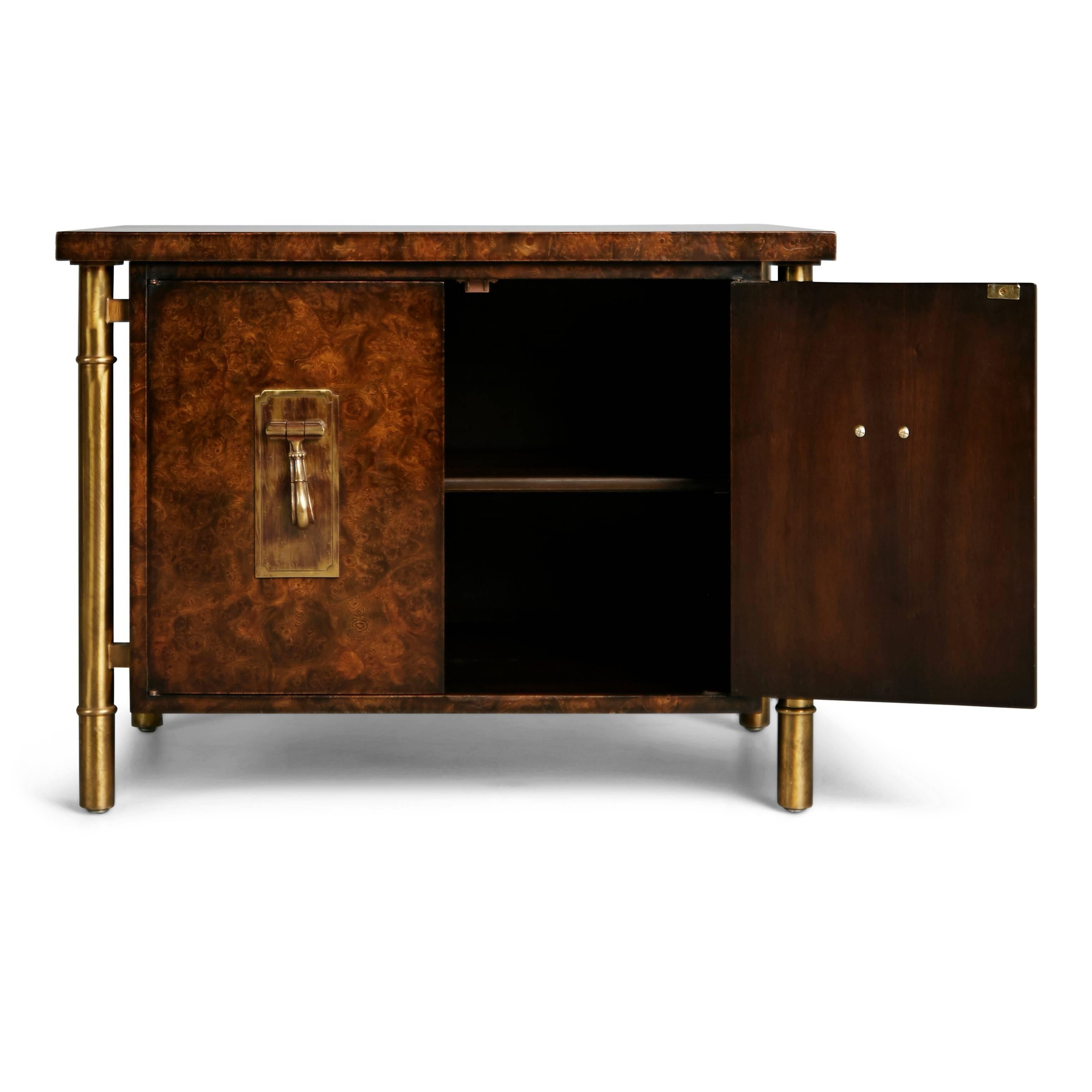 Mid-Century Modern Mastercraft Burled Wood & Brass Side or End Table by William Doezema, circa 1960