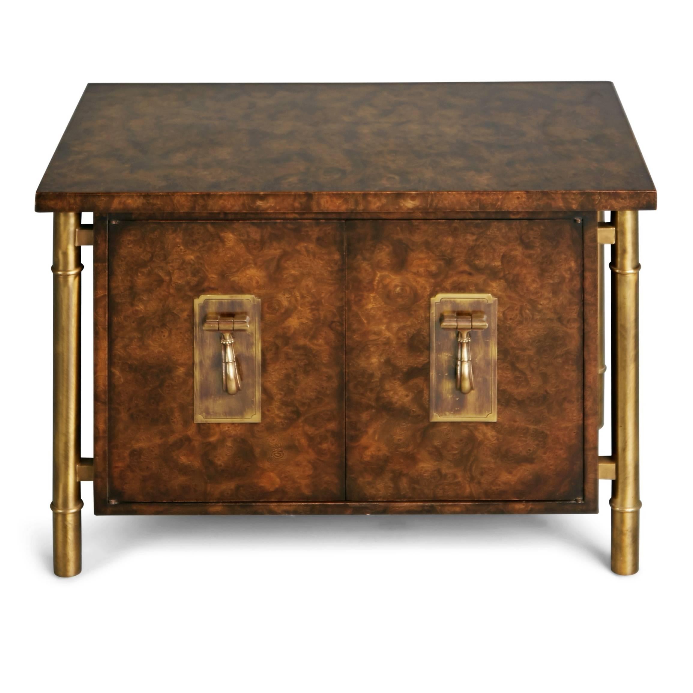 American Mastercraft Burled Wood & Brass Side or End Table by William Doezema, circa 1960