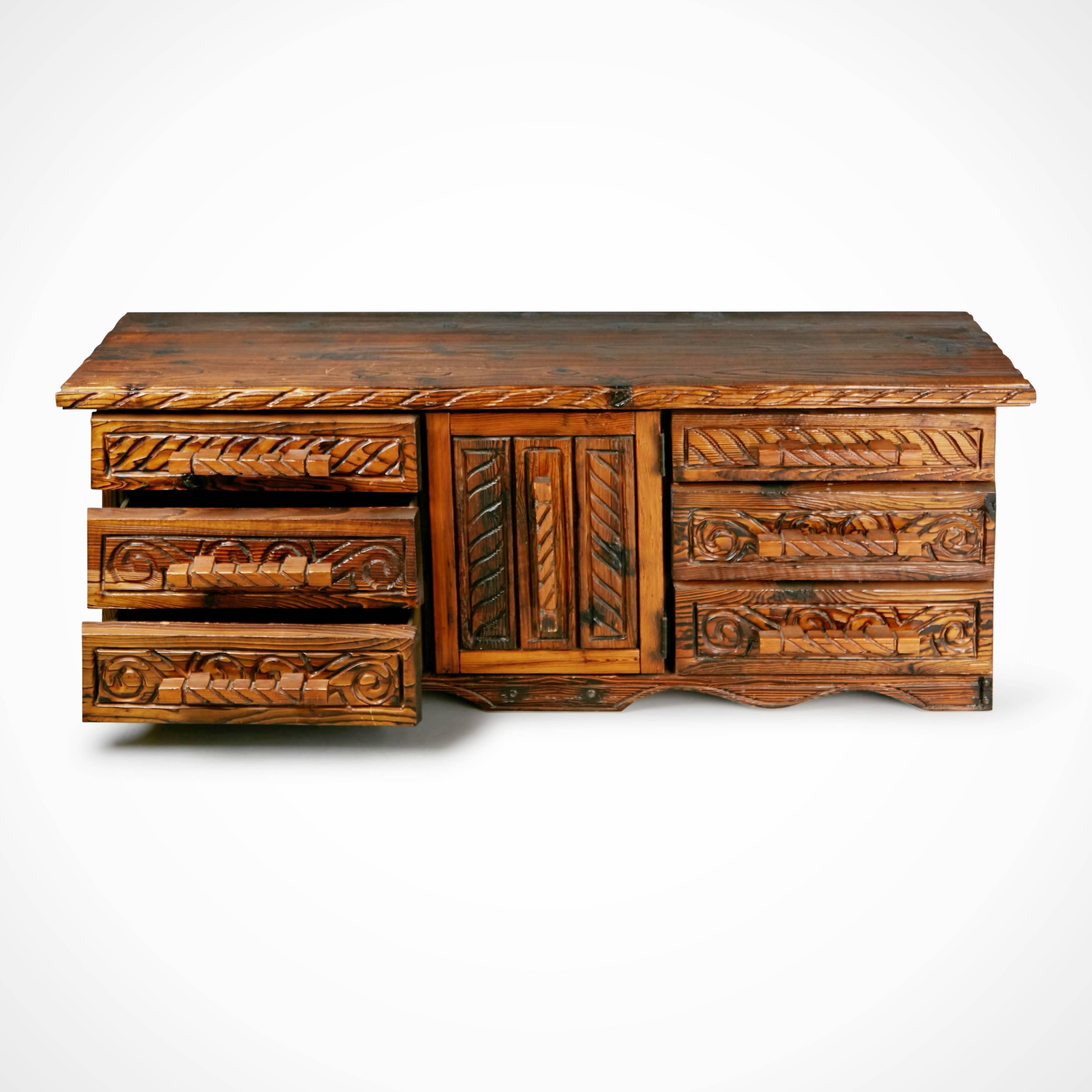 Primitive William Westenhaver for Witco Exotic Carved Wood Sideboard, circa 1957