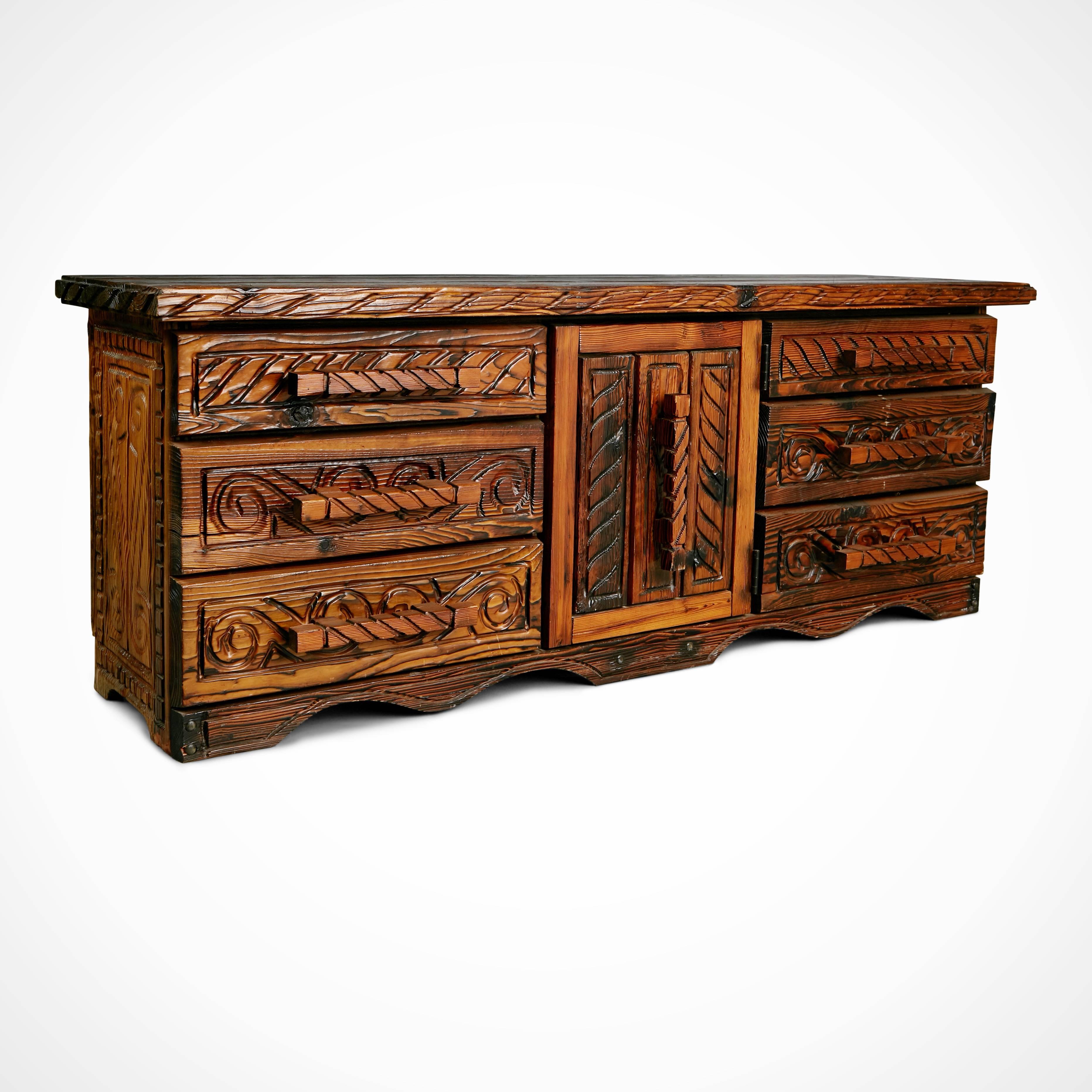 William Westenhaver for Witco Exotic Carved Wood Sideboard, circa 1957 In Good Condition In Los Angeles, CA