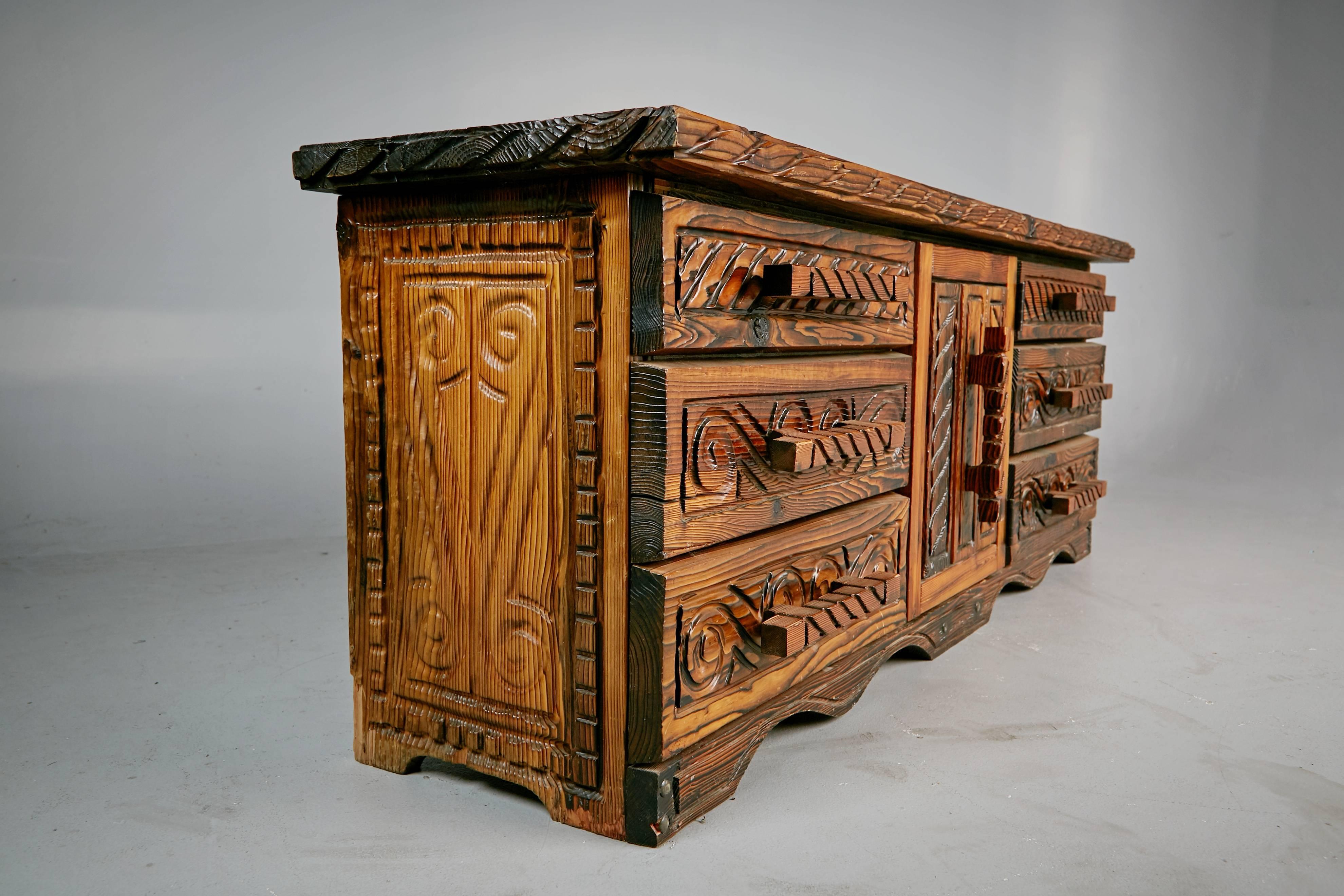 Mid-20th Century William Westenhaver for Witco Exotic Carved Wood Sideboard, circa 1957