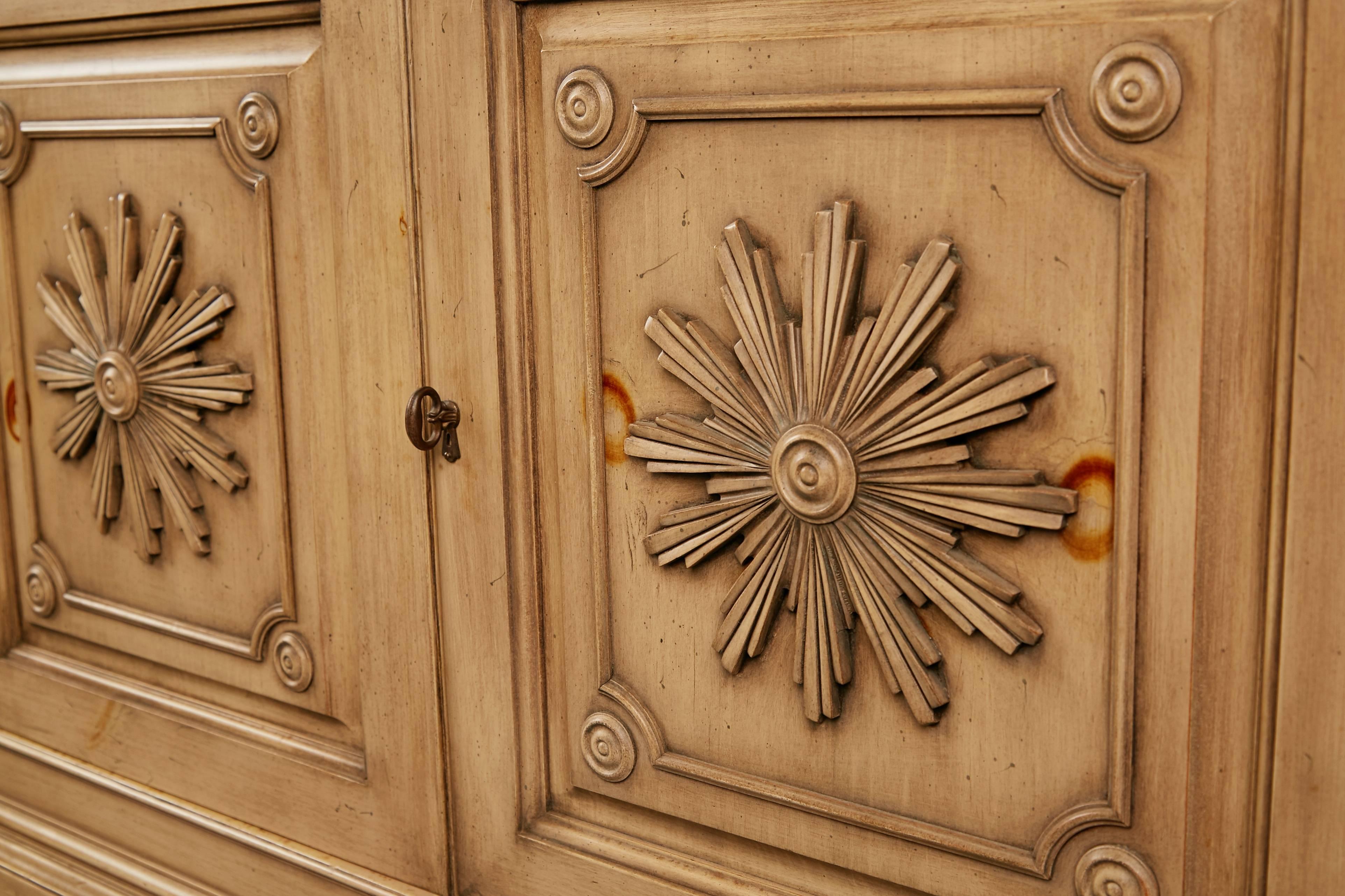 Pine Edward Wormley Carved Oak Bar Cabinet for Dunbar, circa 1960