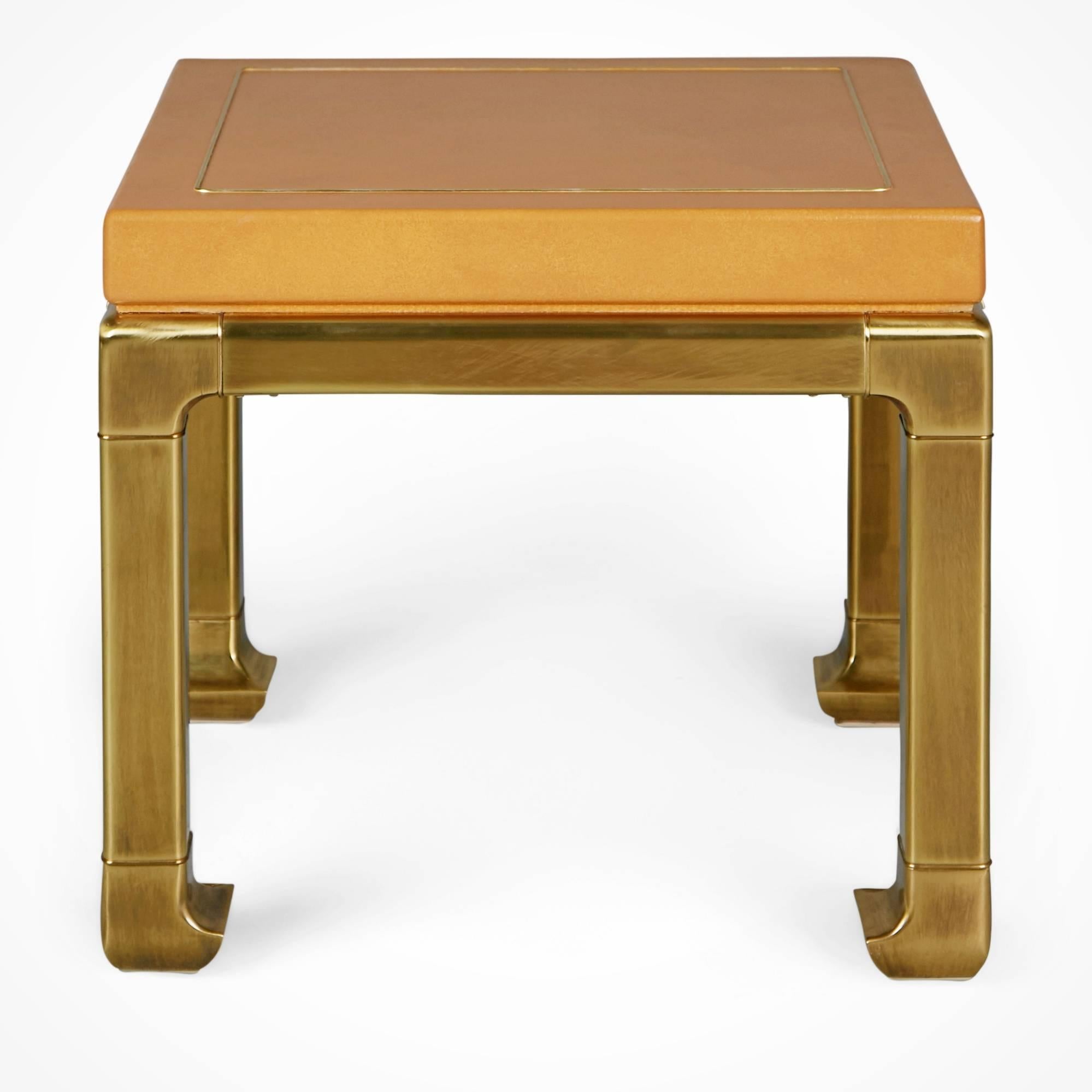 Mid-Century Modern Mastercraft Faux Ostrich Skin and Brass Coffee and Side Table Set, circa 1970