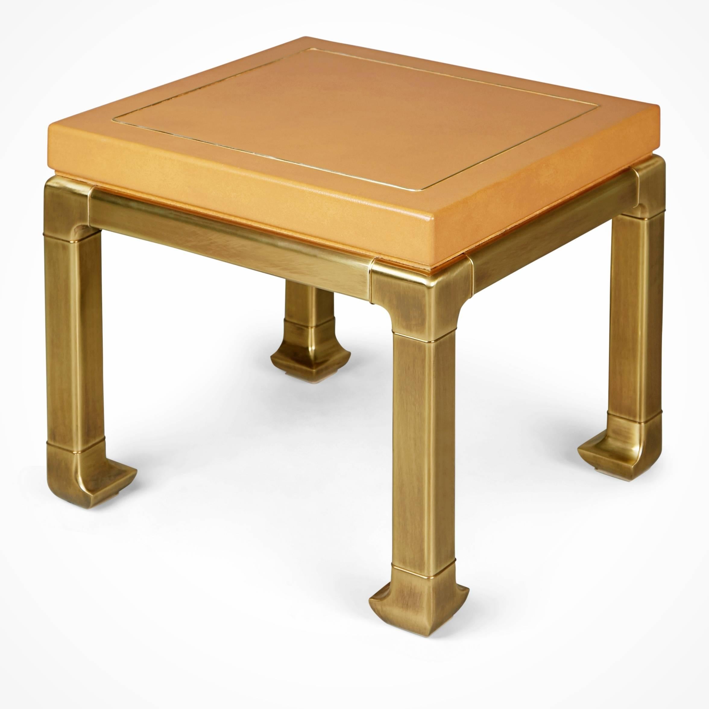 Mastercraft Faux Ostrich Skin and Brass Coffee and Side Table Set, circa 1970 In Excellent Condition In Los Angeles, CA