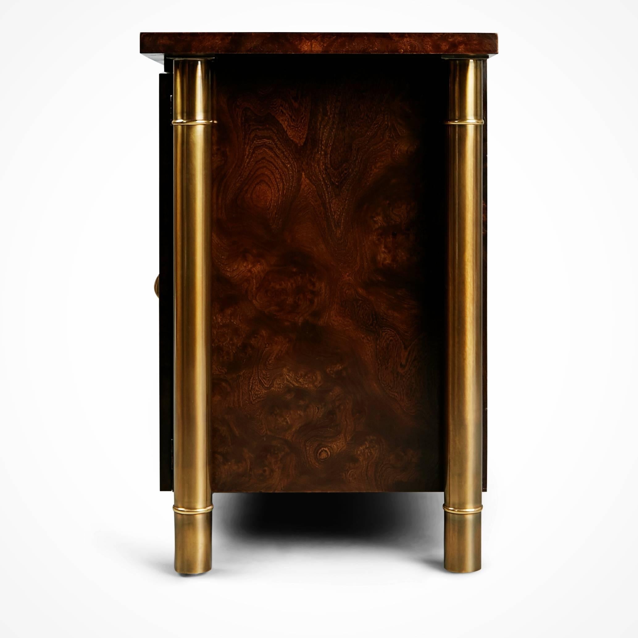 Mastercraft Burled Wood and Brass Credenza by William Doezema, circa 1960 1