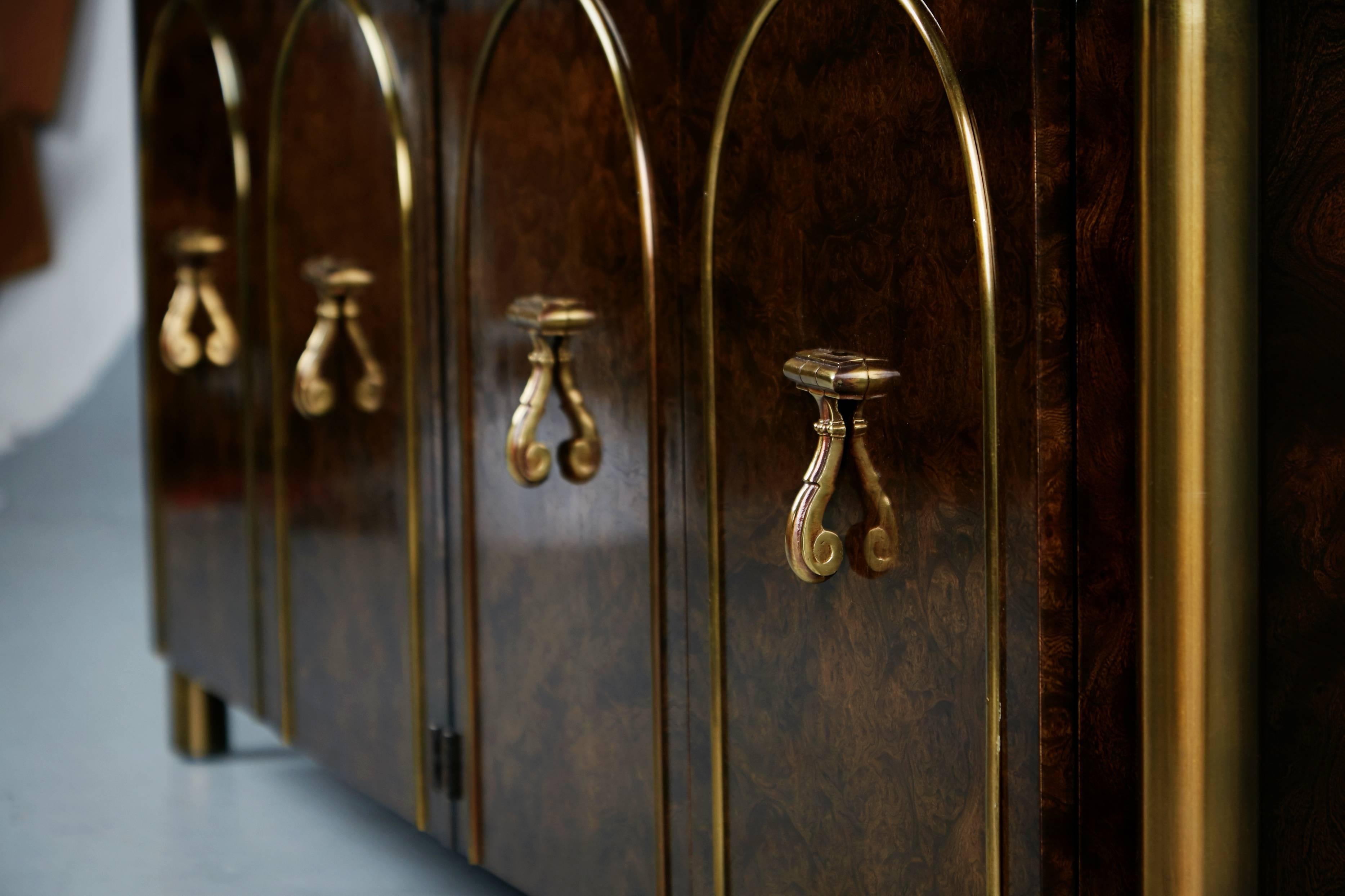 Mastercraft Burled Wood and Brass Credenza by William Doezema, circa 1960 3