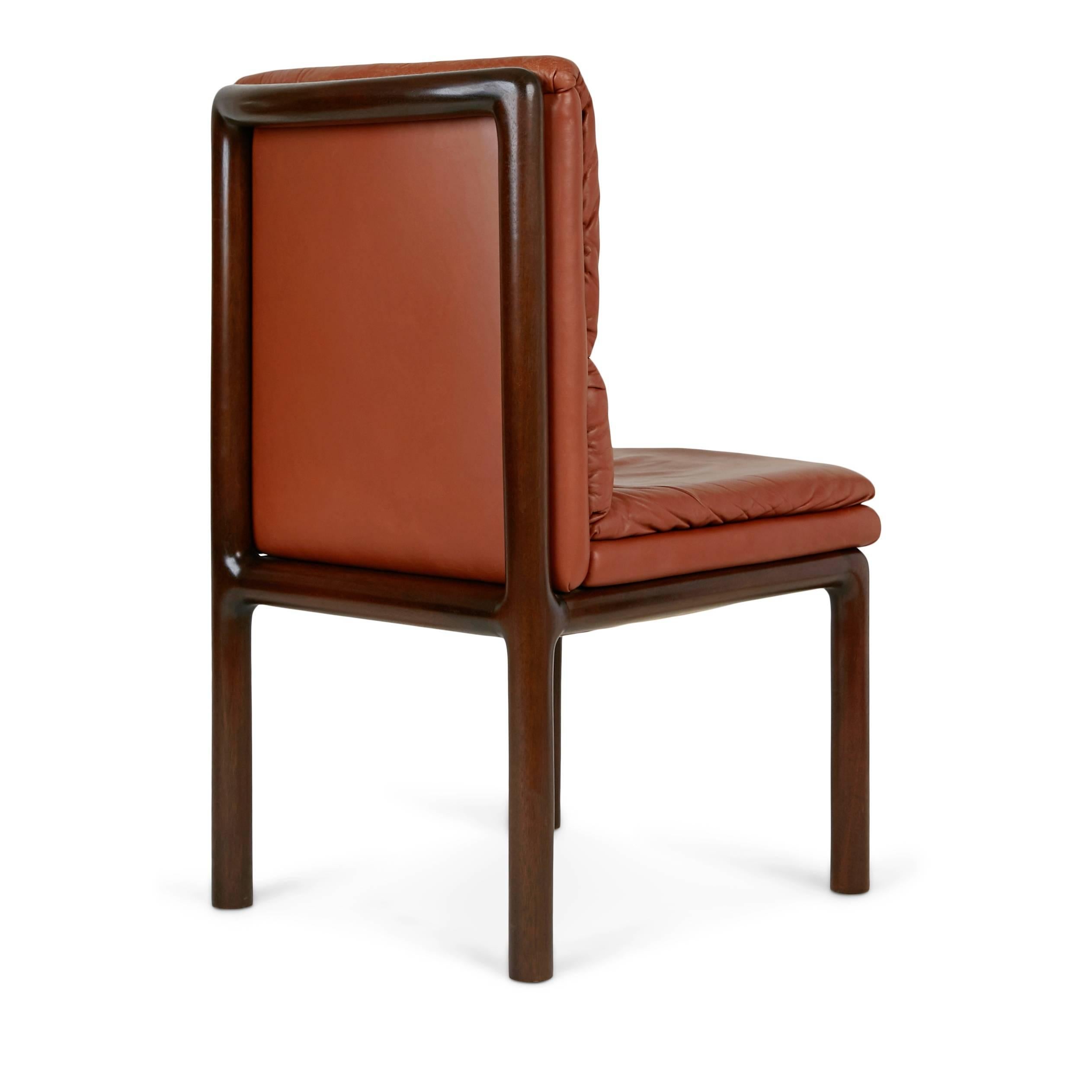 Edward Wormley Leather and Mahogany Chair for Dunbar, circa 1970 In Excellent Condition In Los Angeles, CA