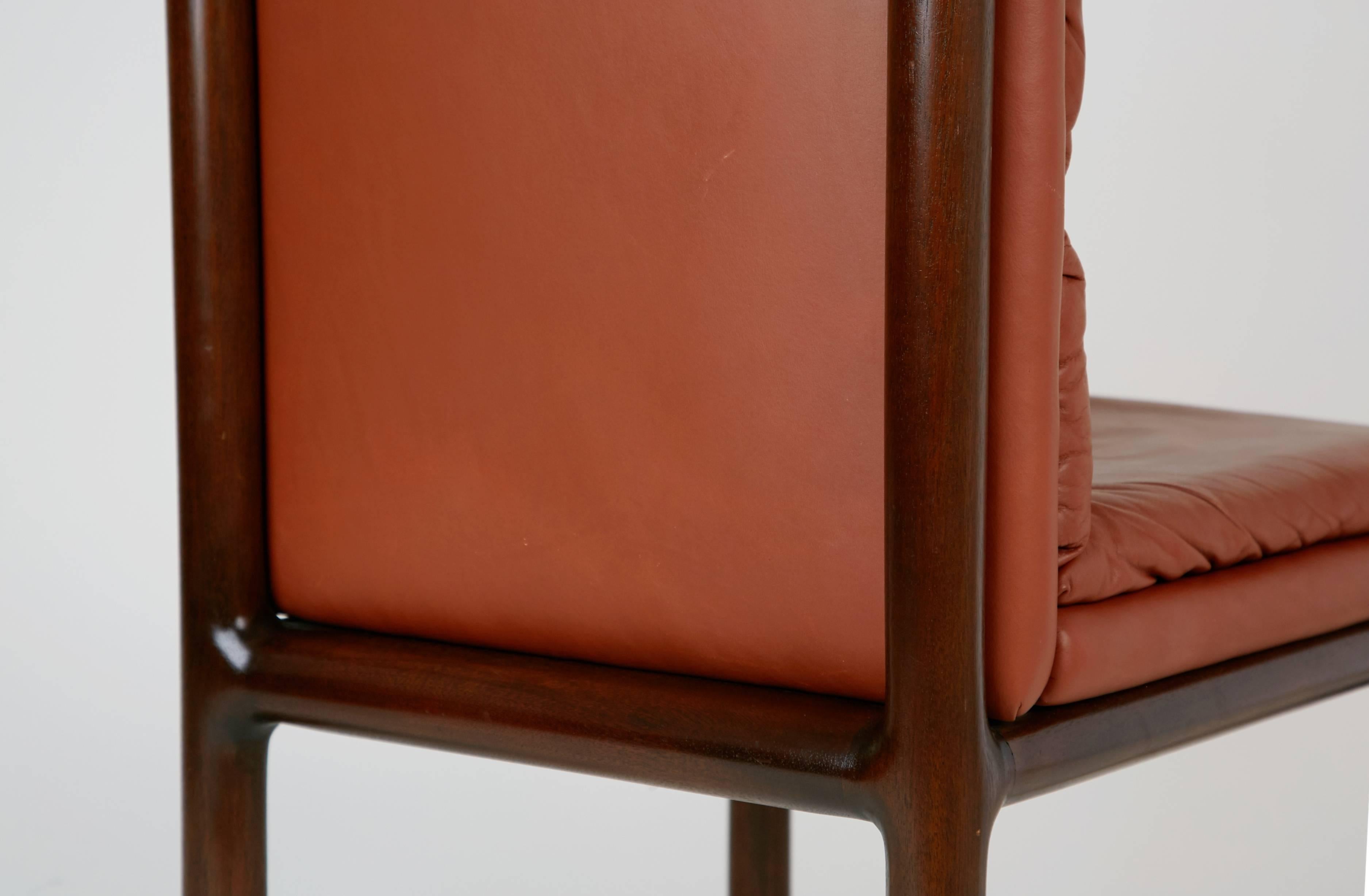 Edward Wormley Leather and Mahogany Chair for Dunbar, circa 1970 4