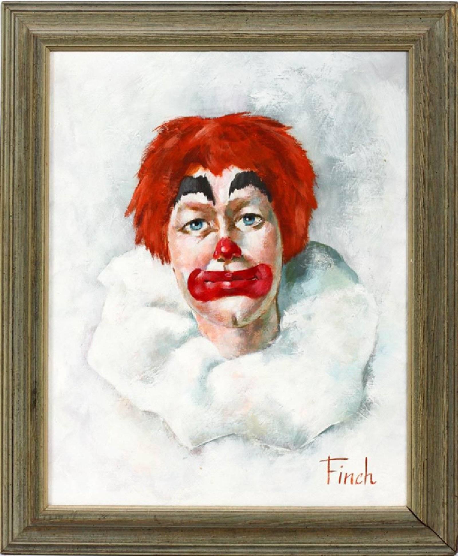 20th Century Oil on Canvas Clown Portrait Painting, Signed Finch