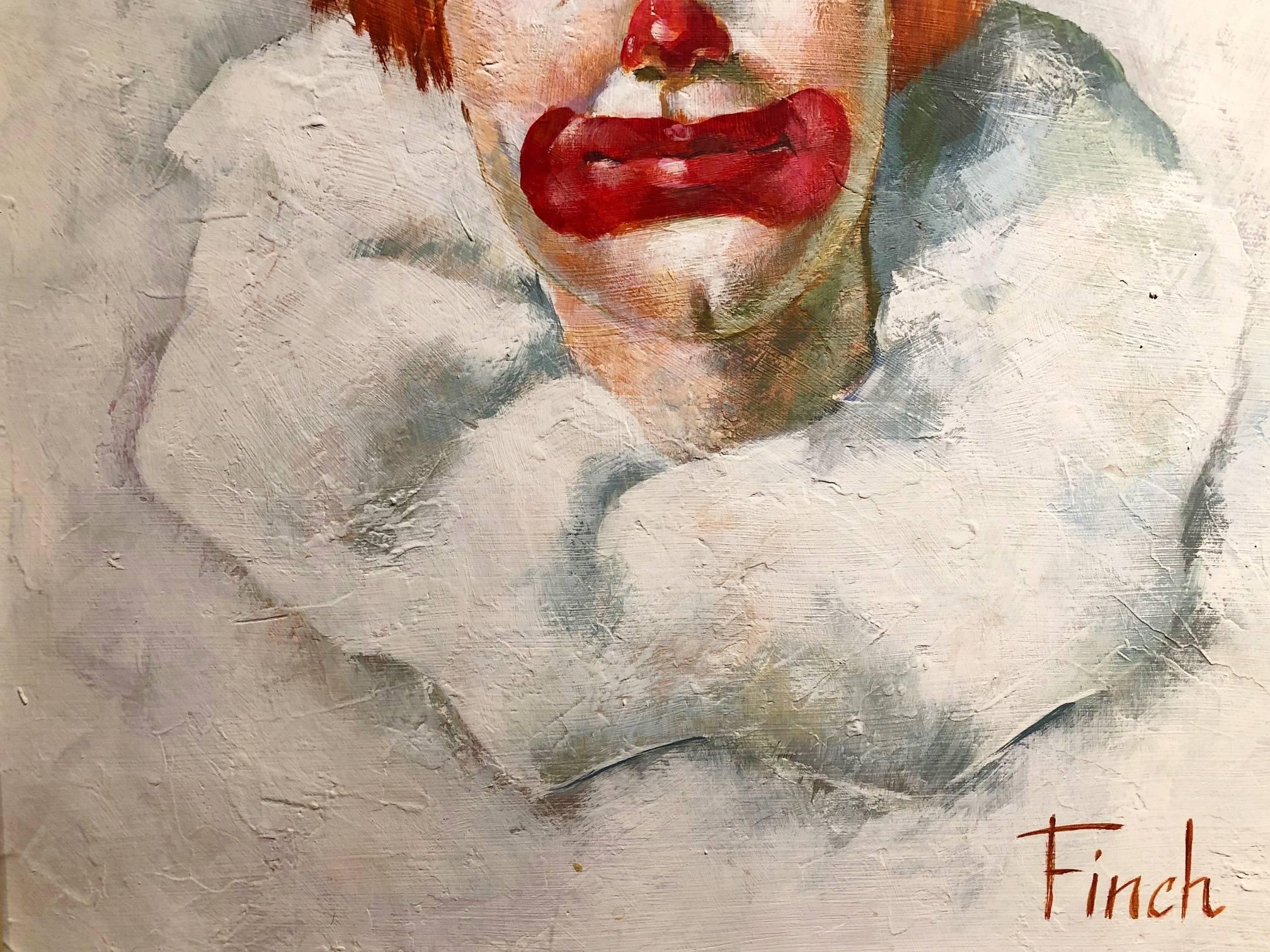Oil on Canvas Clown Portrait Painting, Signed Finch In Excellent Condition In Los Angeles, CA