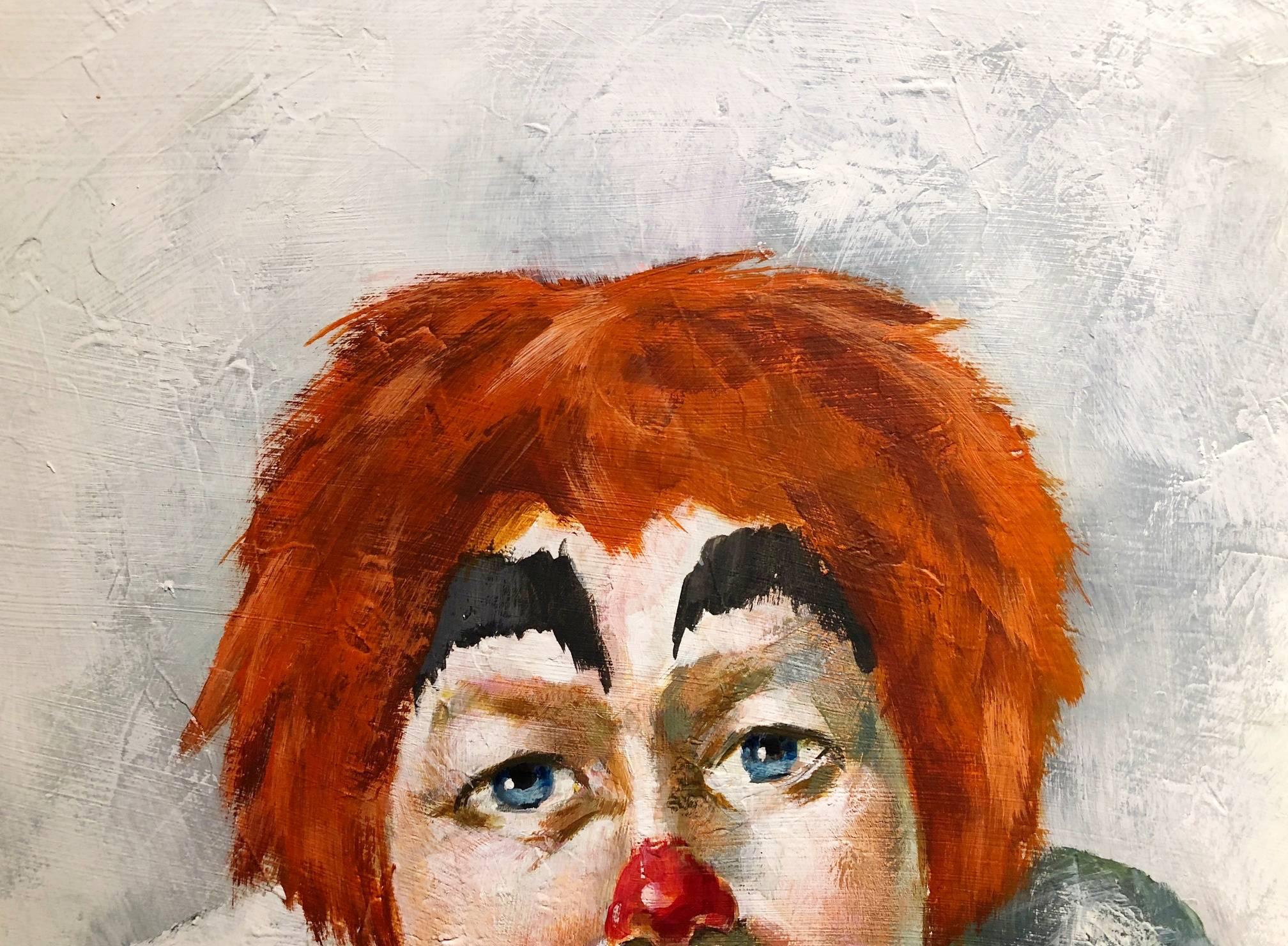 American Oil on Canvas Clown Portrait Painting, Signed Finch