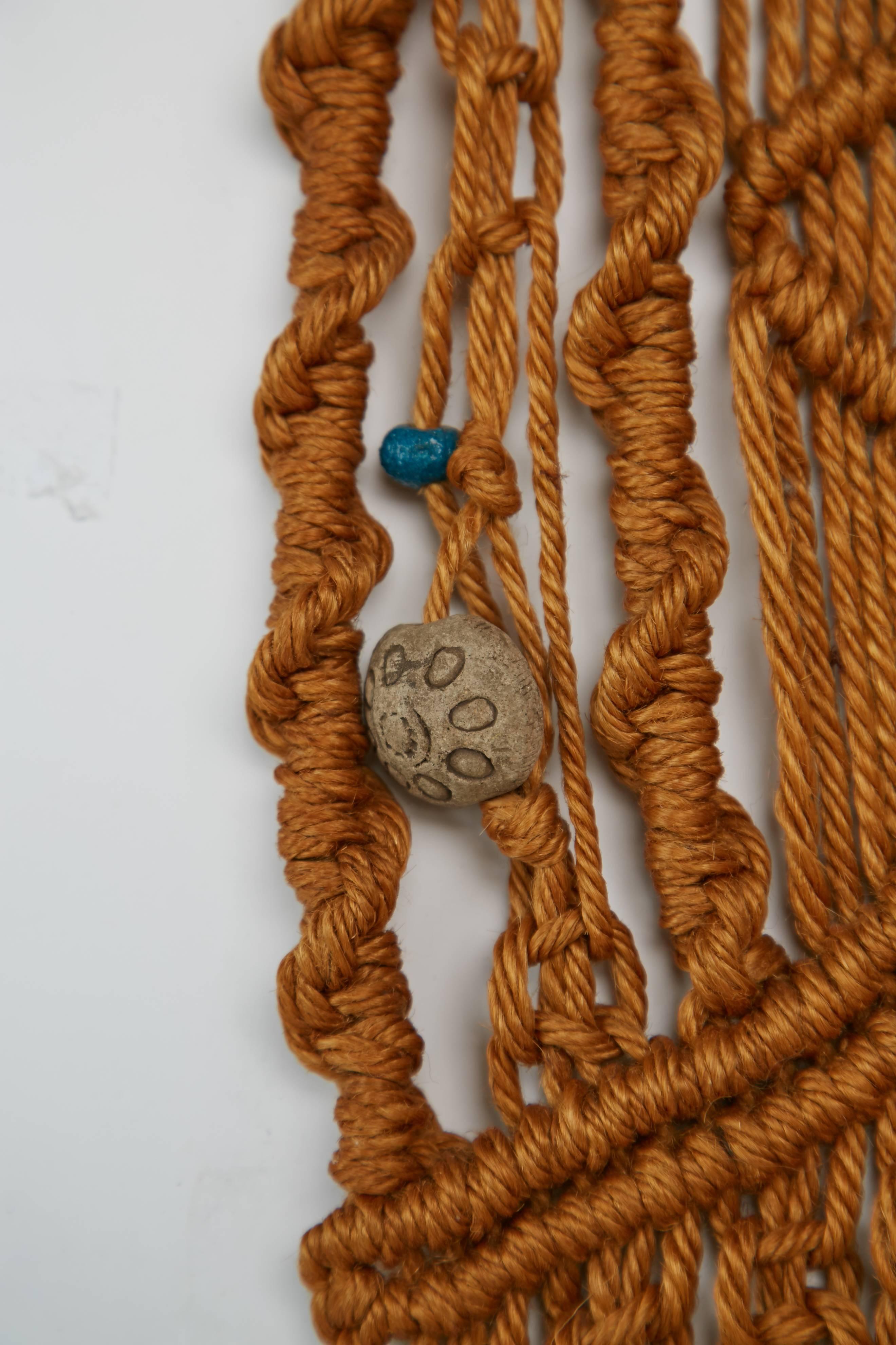 Late 20th Century Macrame Wall Hanging with Clay and Azure Beads, circa 1970