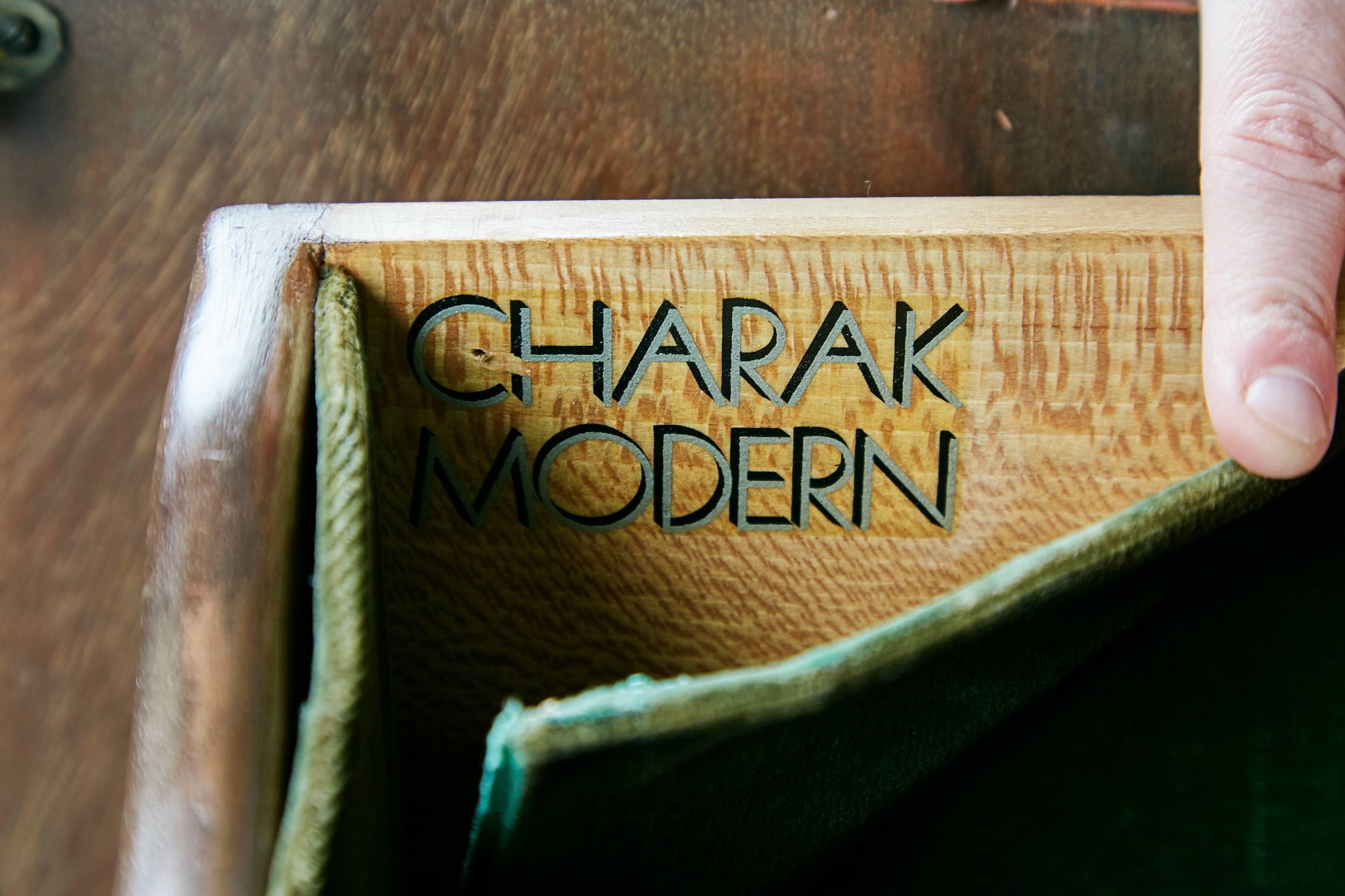 Brass Tommi Parzinger Pink Leather & Mahogany Secretary for Charak Modern, circa 1950