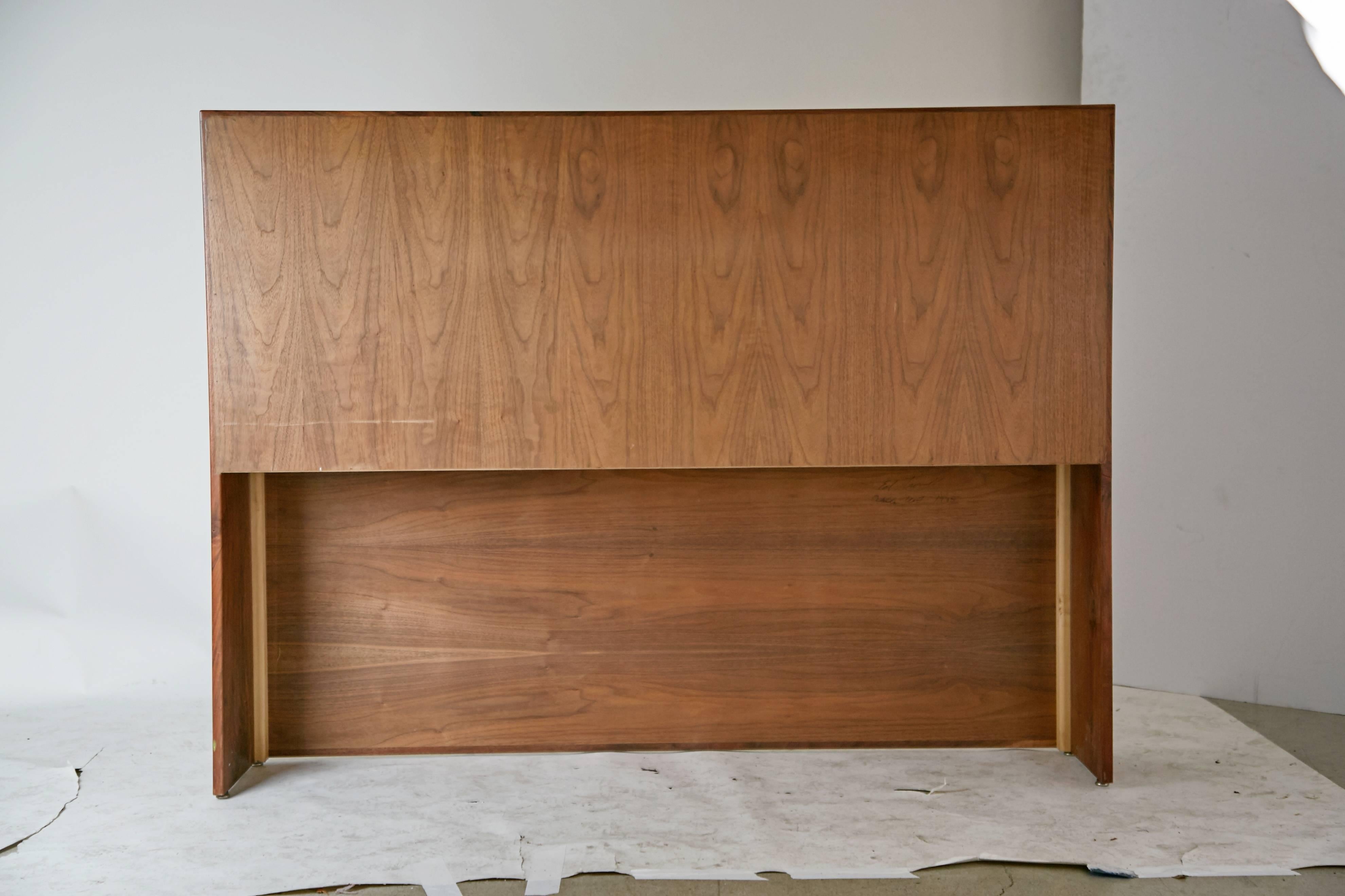 Solid Walnut Craftsman Headboard by Ed Crowell, Signed and Dated 1975 4