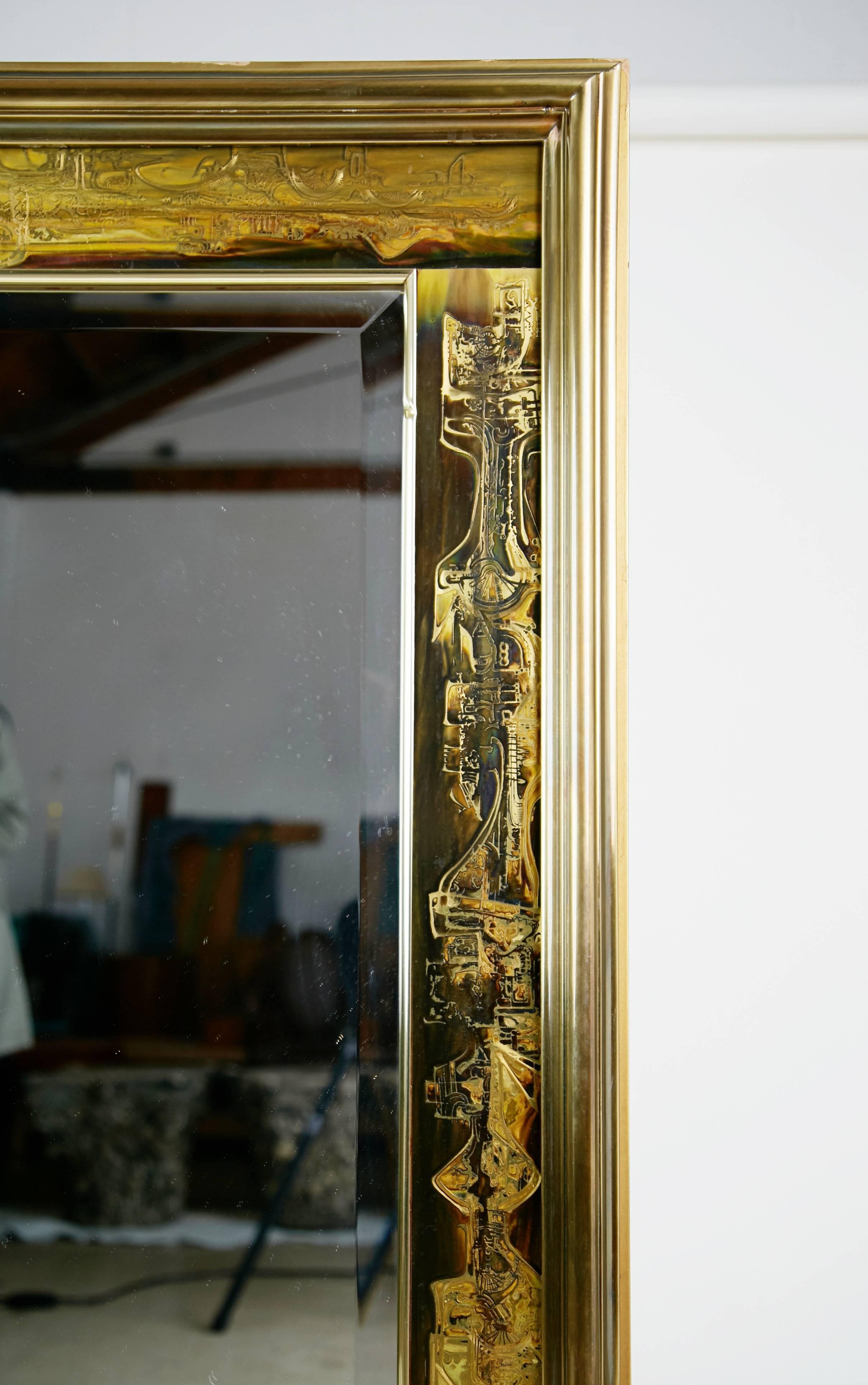 Mid-Century Modern Bernhard Rohne for Mastercraft Acid Etched Brass Mirror, circa 1970