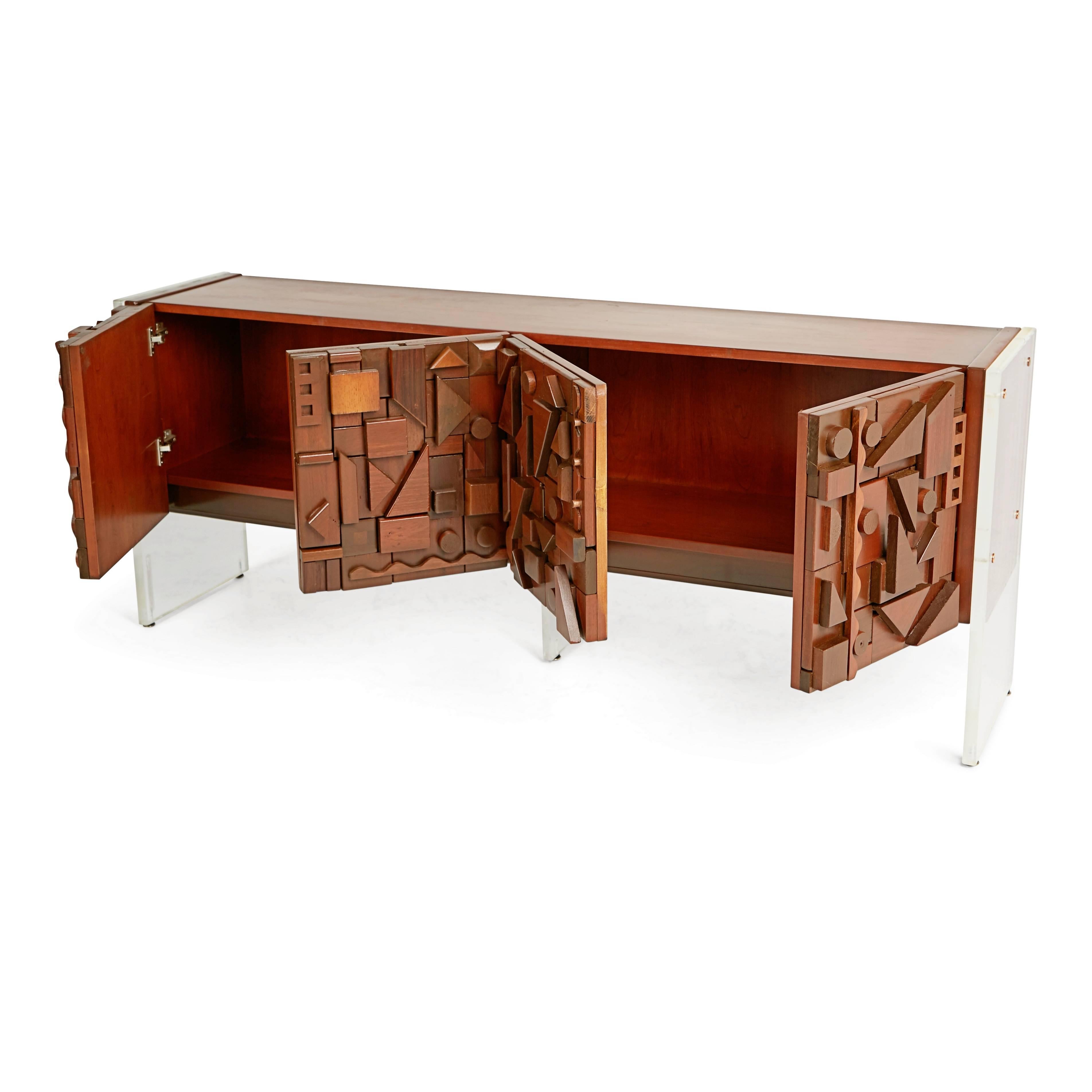 Mid-Century Modern Custom Handcrafted Brutalist Credenza by Lou Ramirez