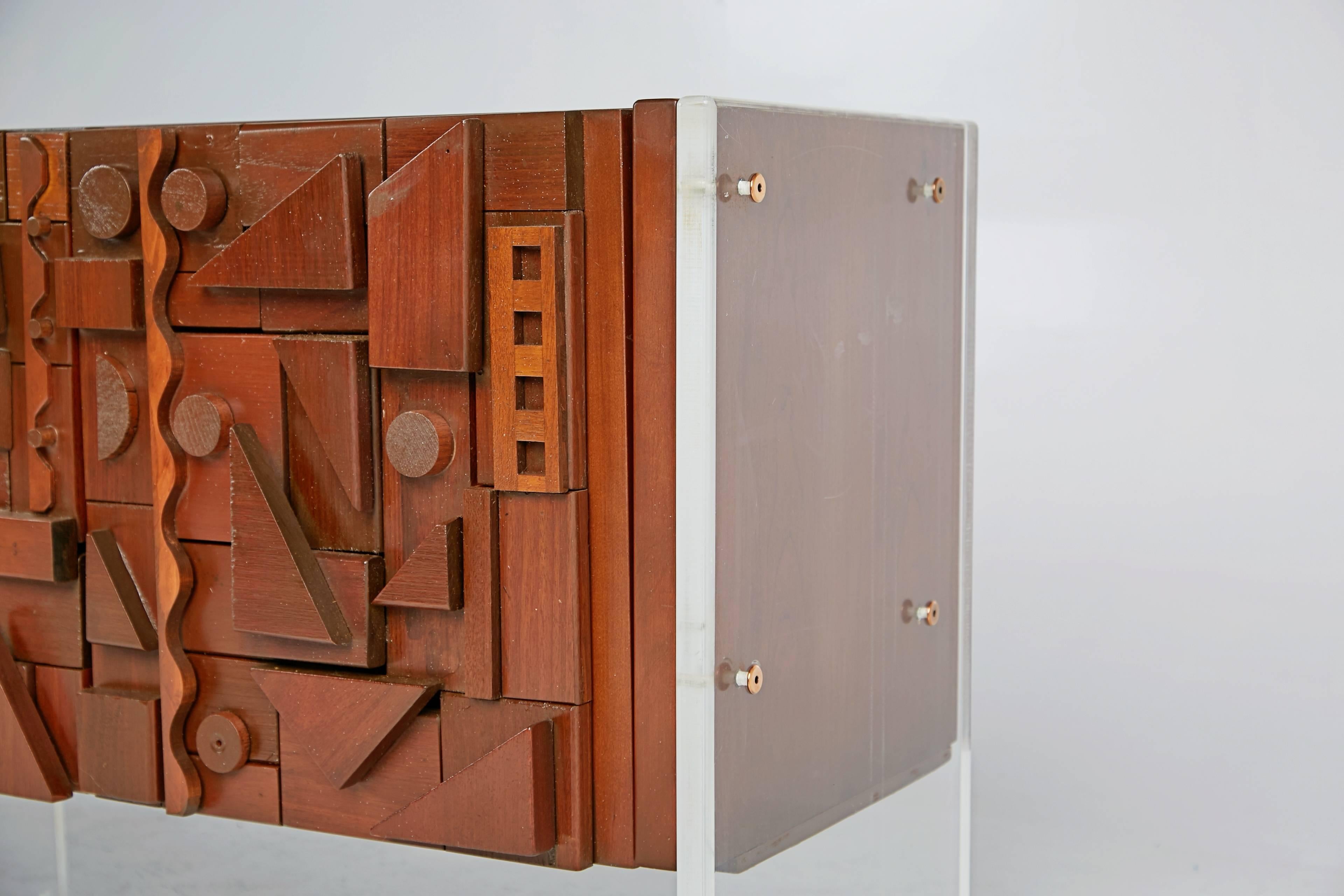 Walnut Custom Handcrafted Brutalist Credenza by Lou Ramirez