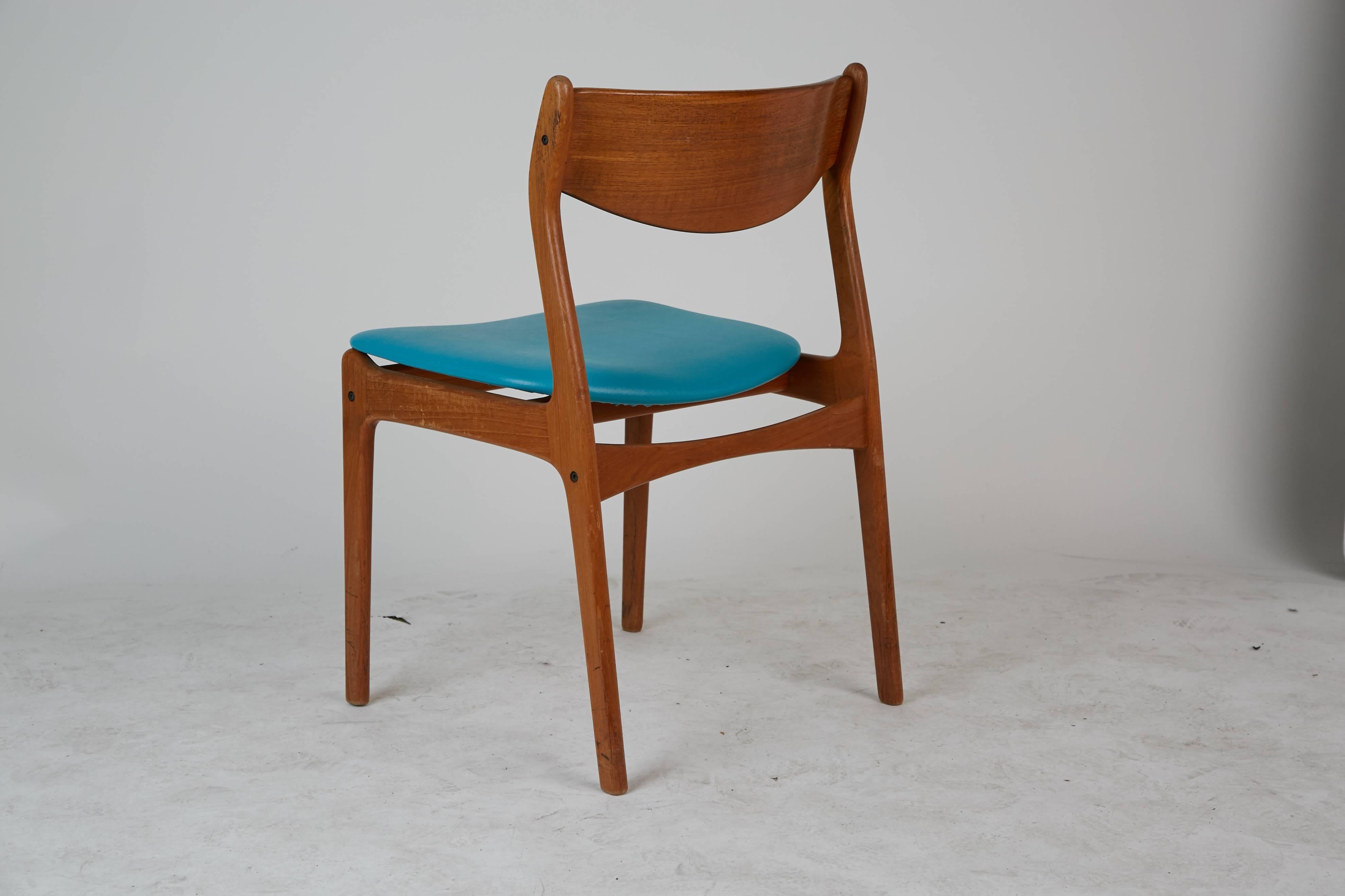 Mid-20th Century Danish Modern Teak Side Chair with Teal Upholstery, Circa 1960