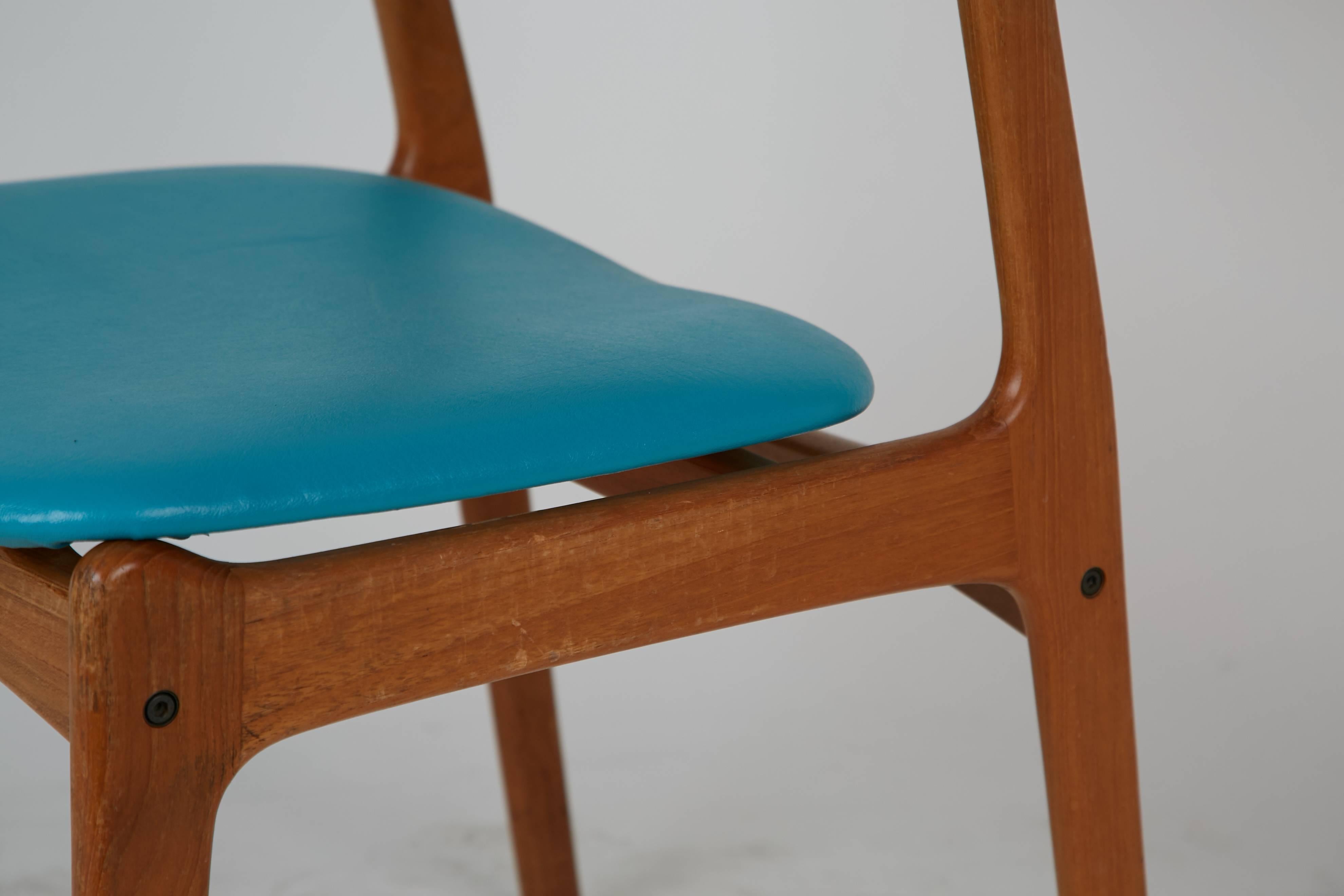 Faux Leather Danish Modern Teak Side Chair with Teal Upholstery, Circa 1960