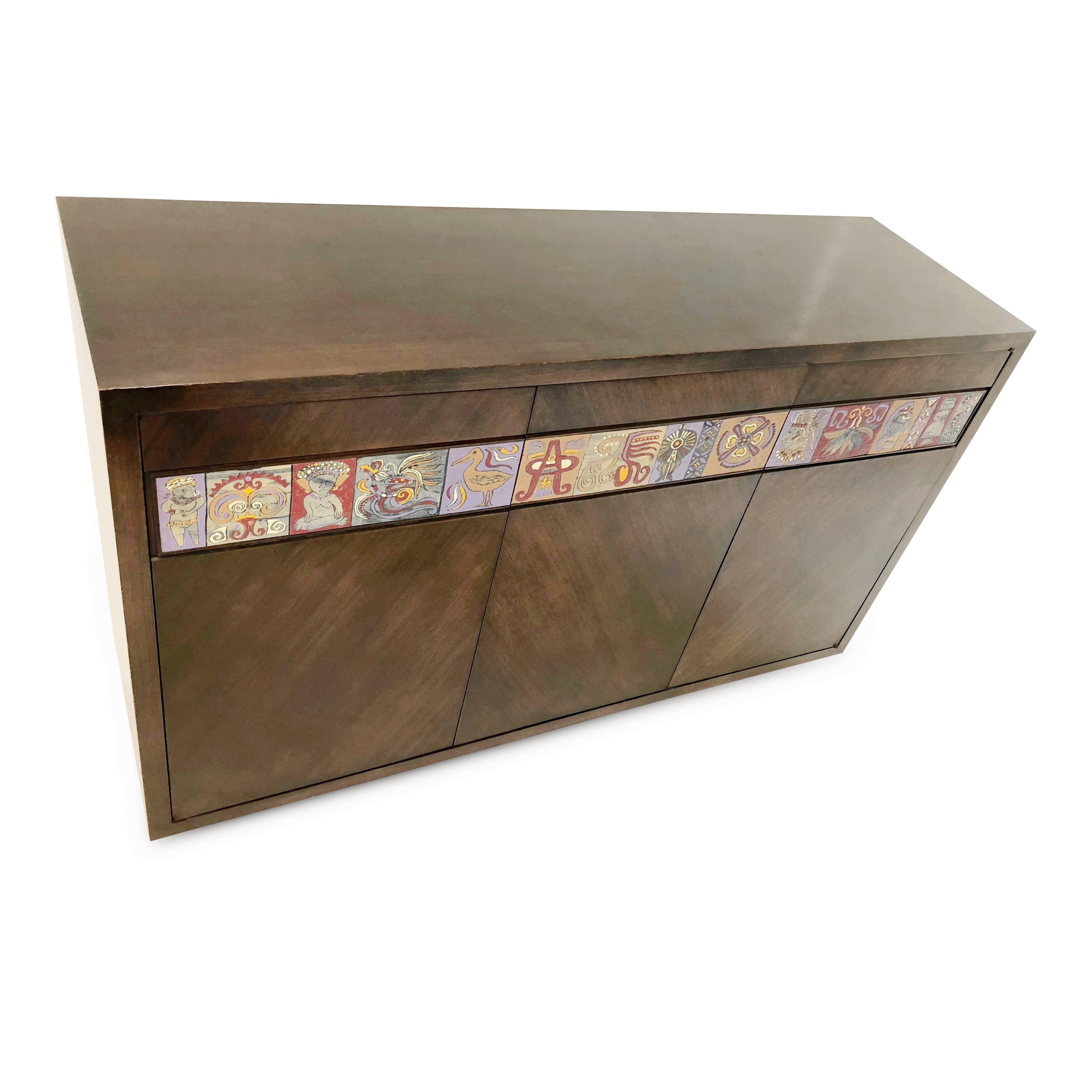 Mid-20th Century Mexican Modernist Enameled Tile Credenza, circa 1950