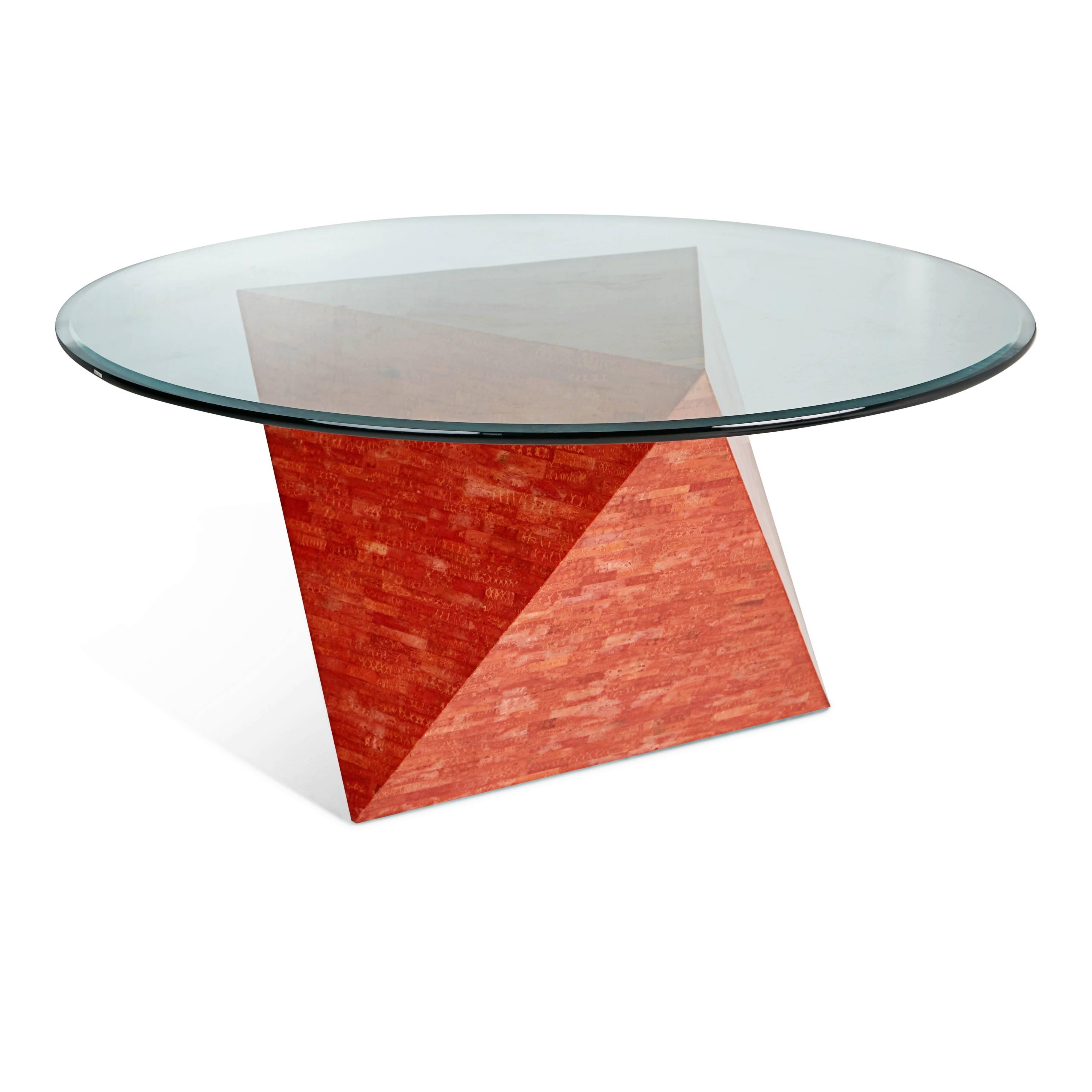 Philippine Maitland Smith Red Polyhedral Dining Table, circa 1990, Signed