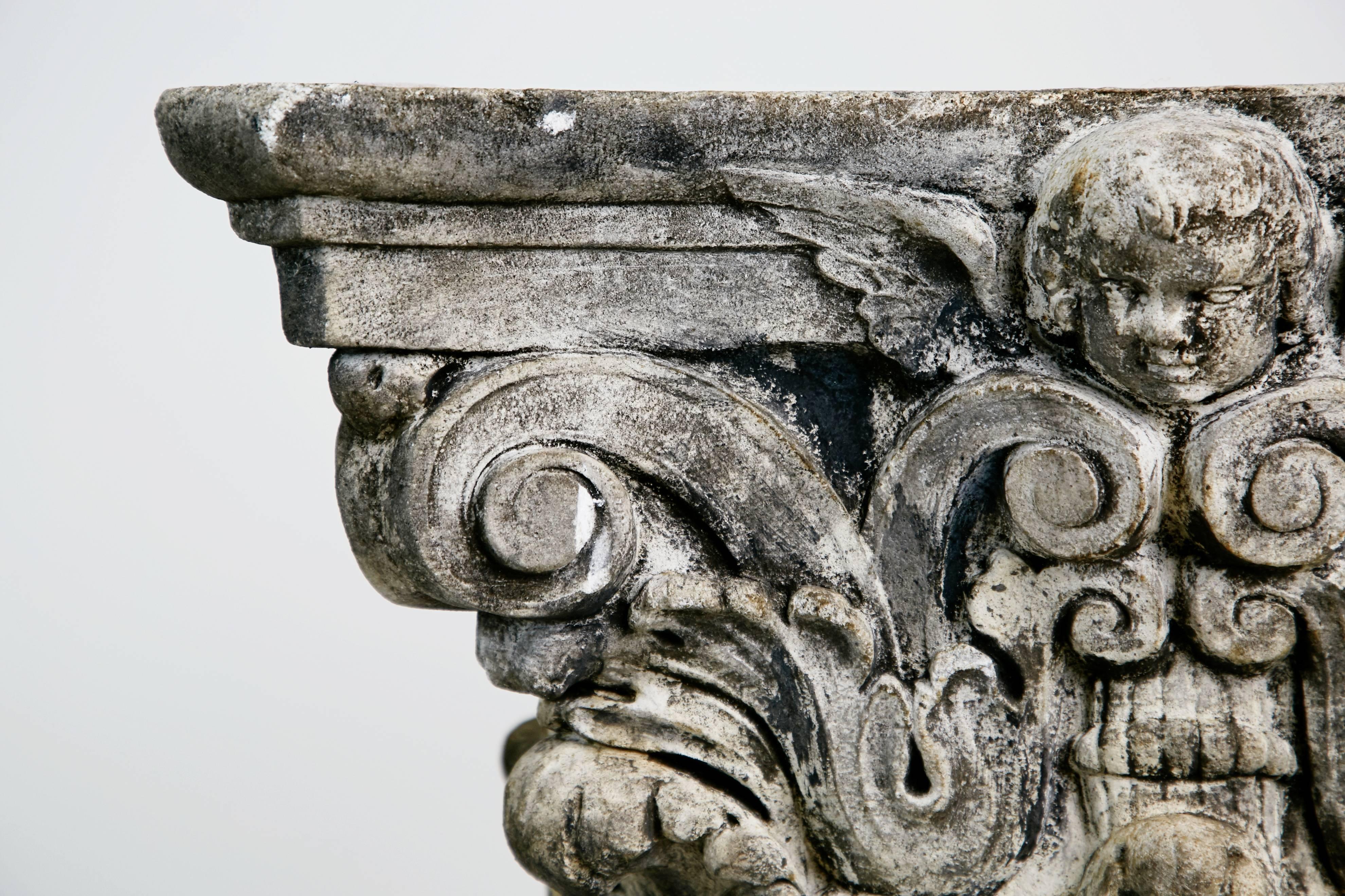 Classical Greek Monumental Glass Top Dining Table on Cast Stone Corinthian Pedestals