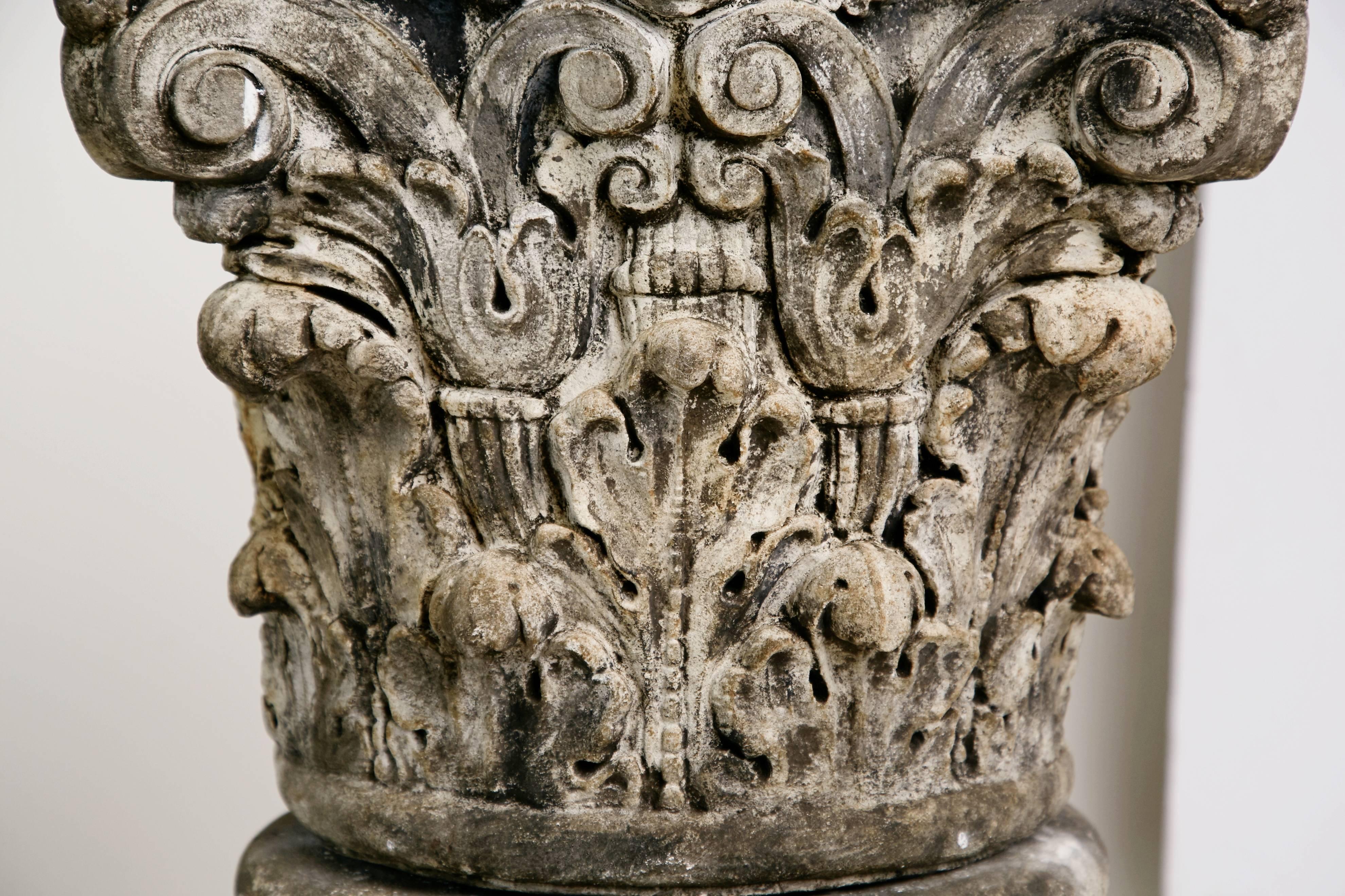 Monumental Glass Top Dining Table on Cast Stone Corinthian Pedestals 1