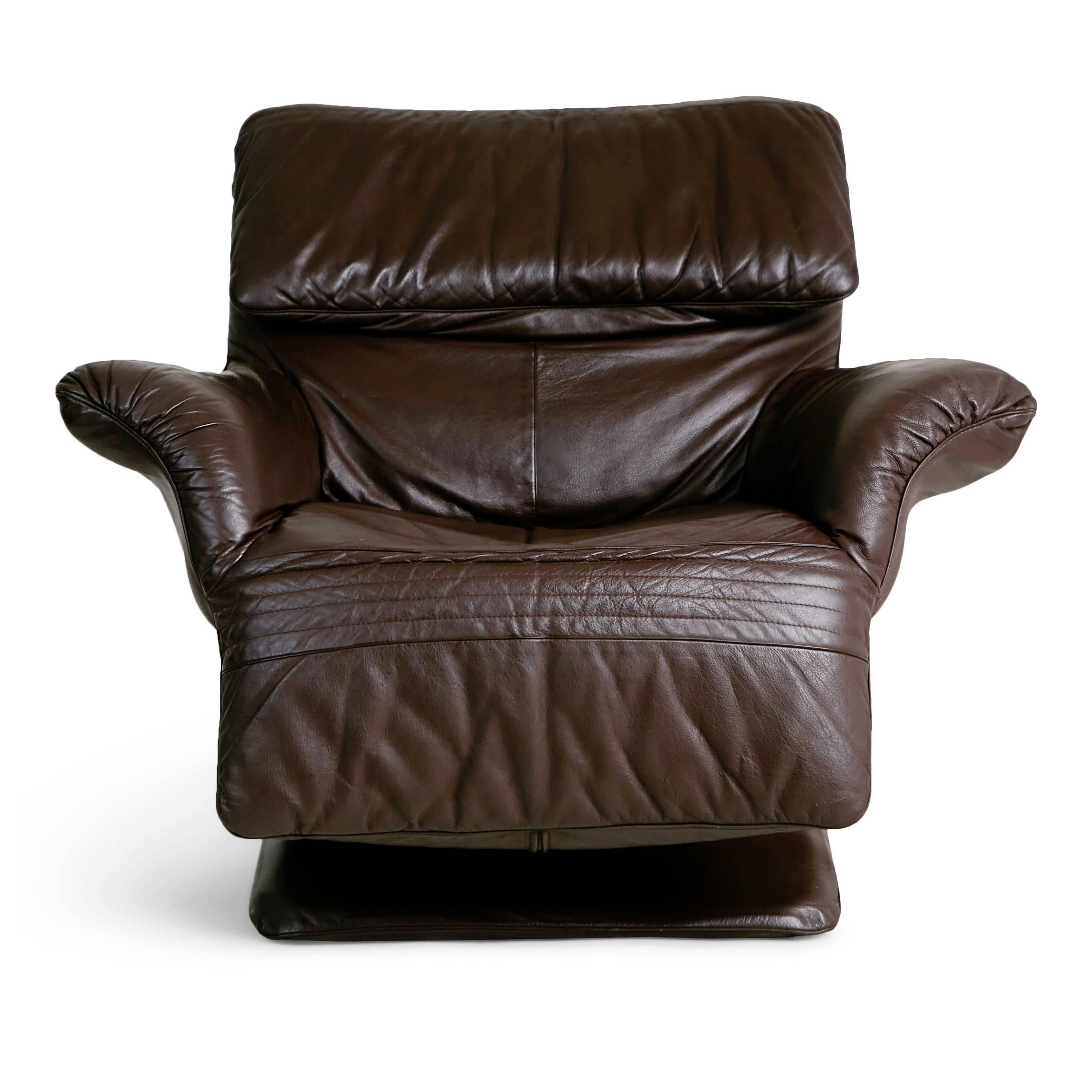 Norwegian Scandinavian Modern Leather Club Chairs with Adjustable Headrests, Pair
