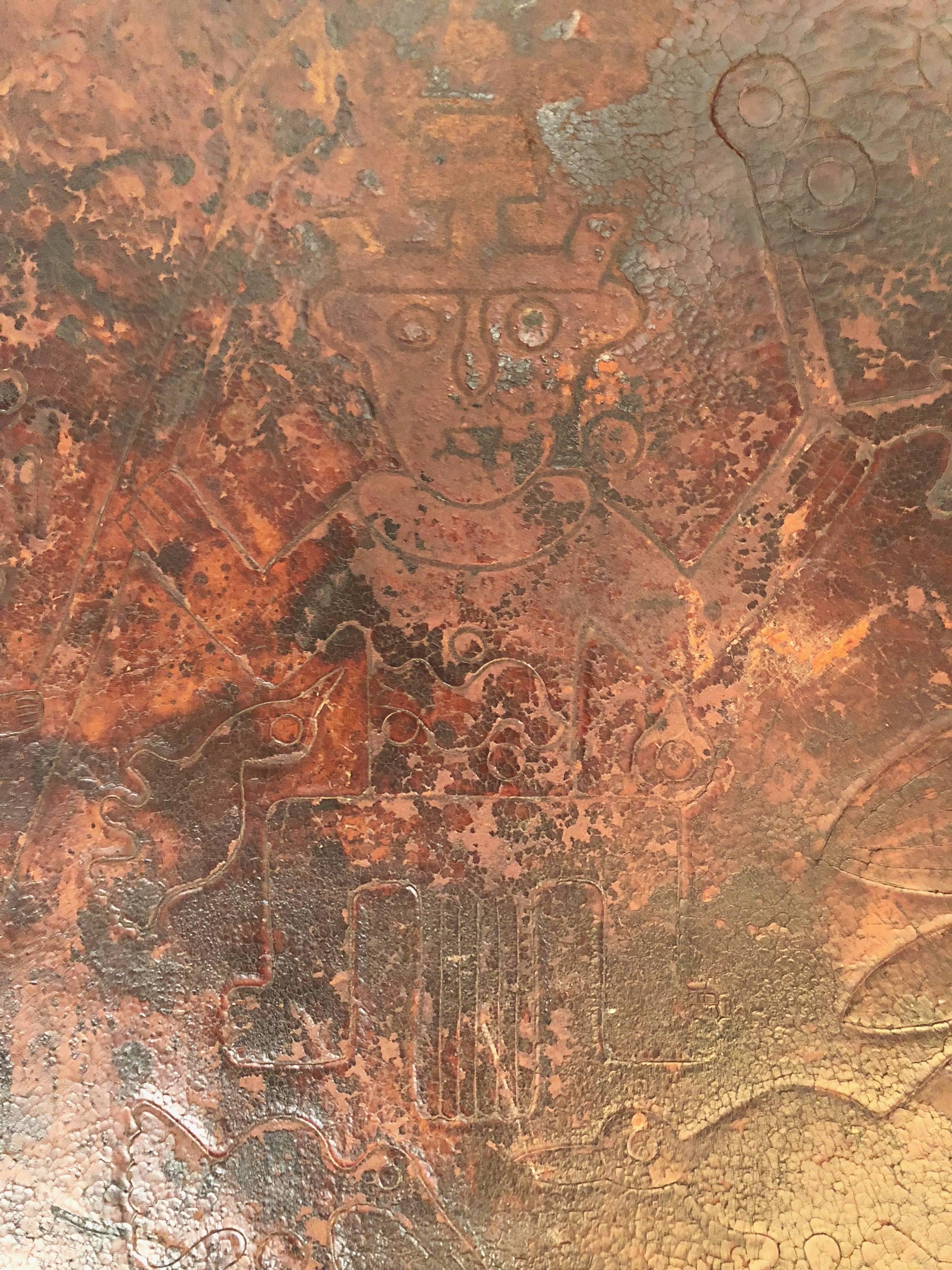 Peruvian Tooled Leather Coffee Table, Stamped, circa 1945 In Good Condition In Los Angeles, CA